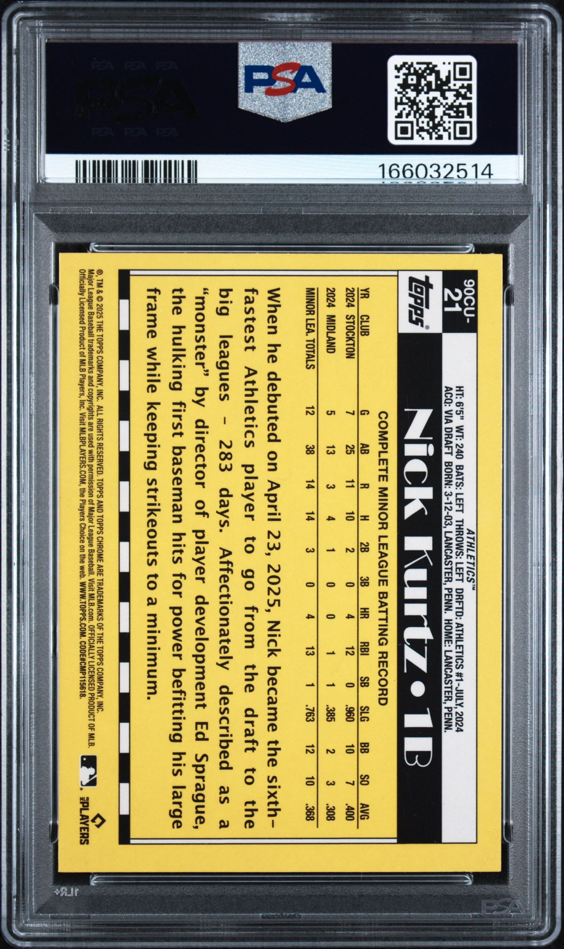 2025 TOPPS CHROME UPDATE 1990 TOPPS CHROME NICK KURTZ  21 GEM MT 10 back