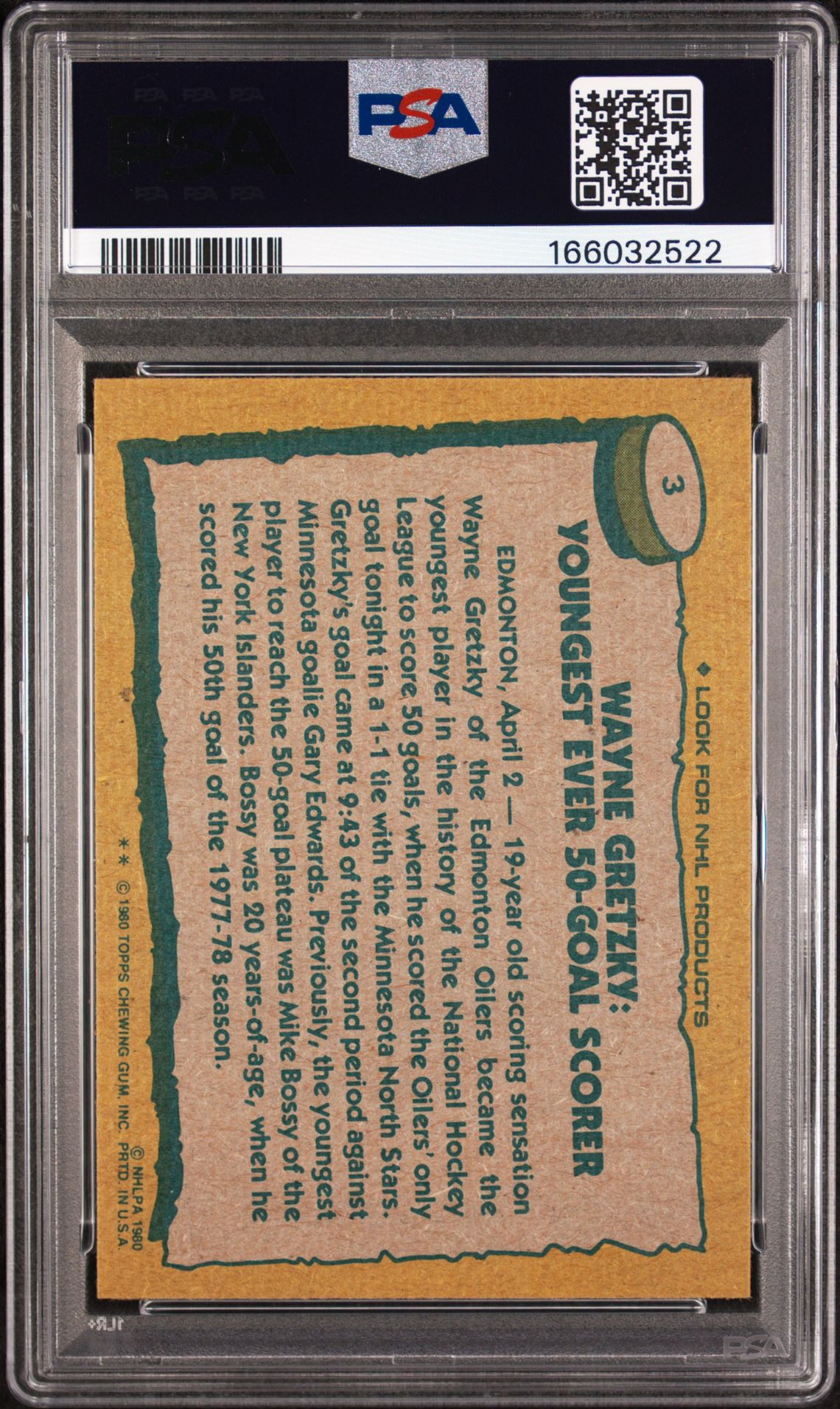 1980 Topps Wayne Gretzky #3 (Record Breaker) Ex-Mt 6 back