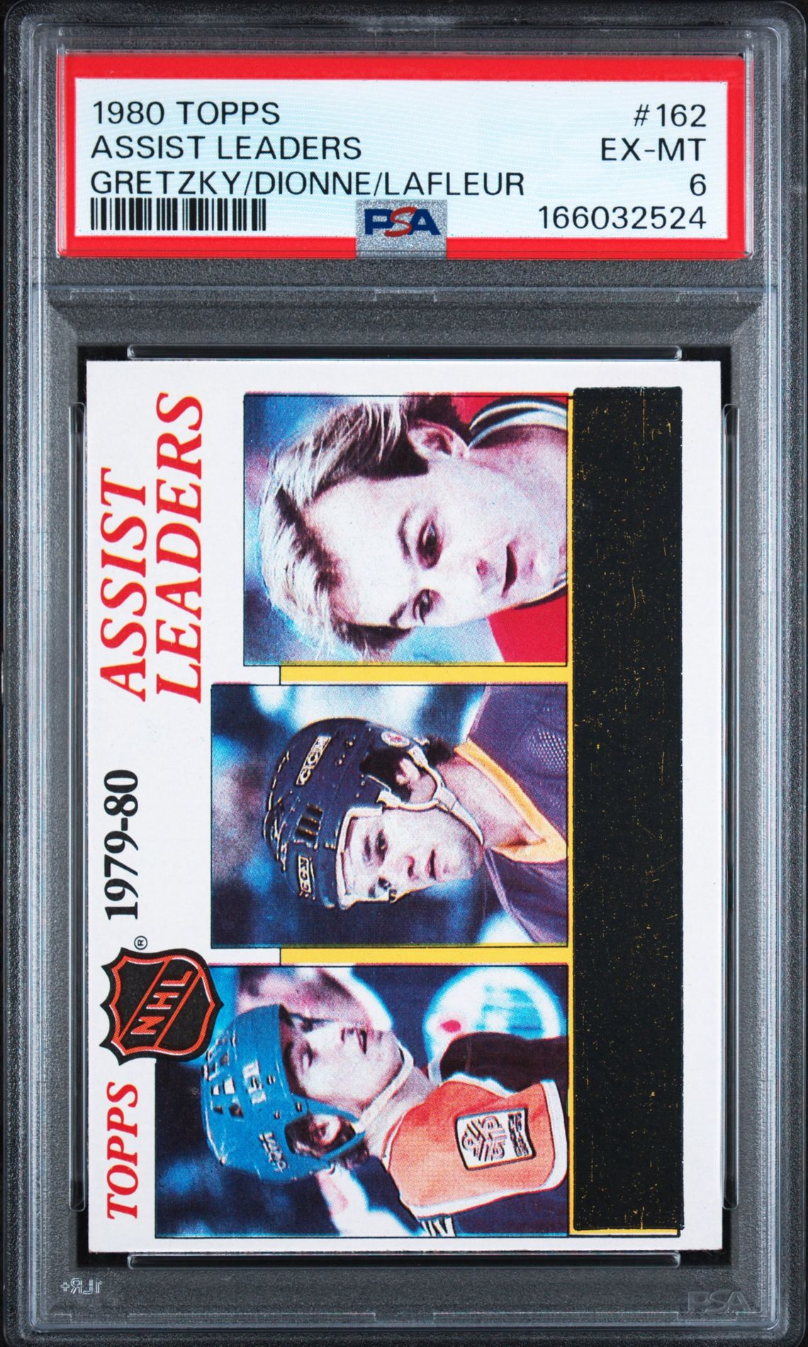 1980 Topps Assist Leaders #162 (Gretzky/Dionne/Lafleur) Ex-Mt 6 front