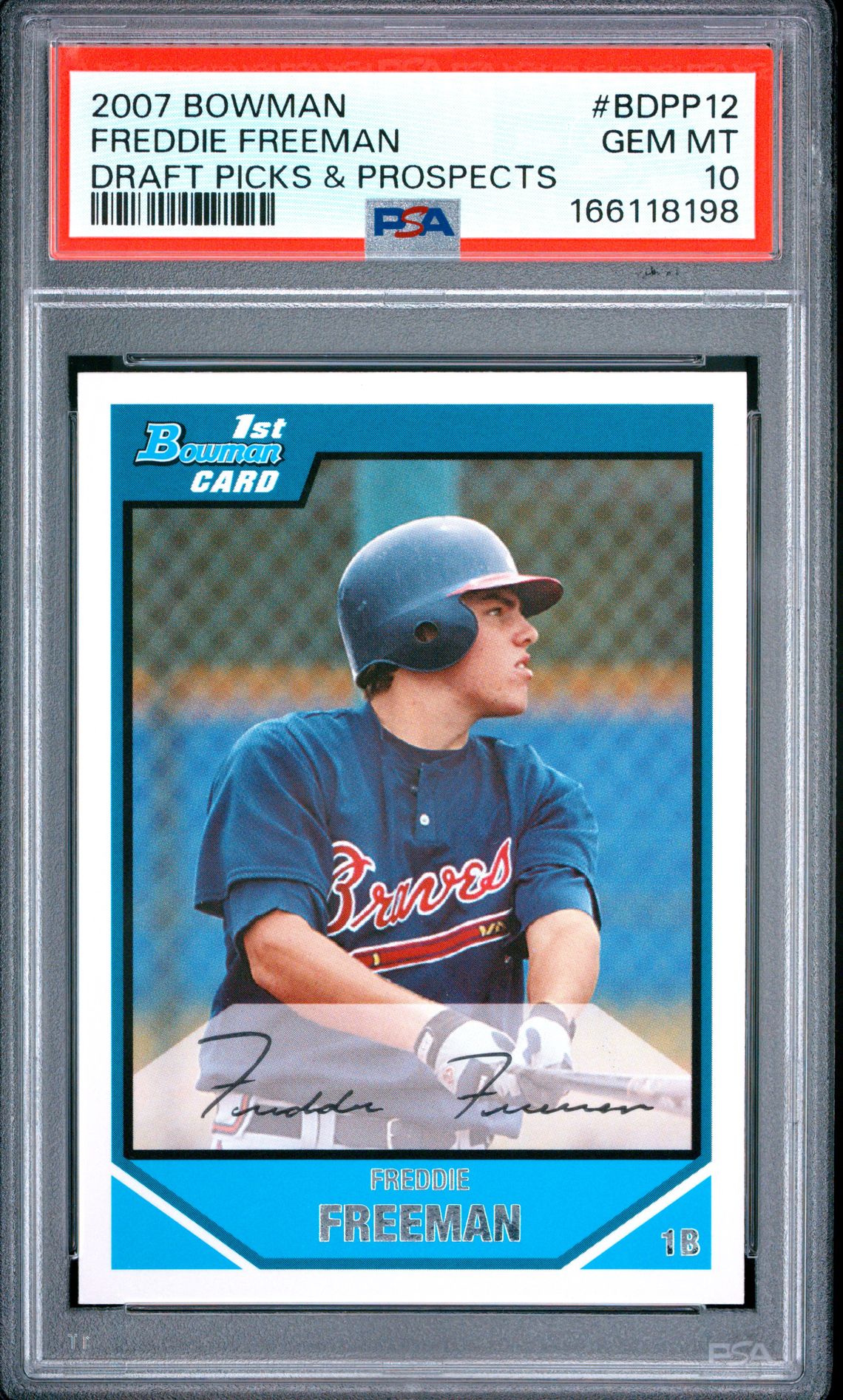 2007 Bowman Draft Picks & Prospects Freddie Freeman #Bdpp12 (Draft Picks & Prospects) Gem Mt 10 front view - PSA graded GEM MT 10
