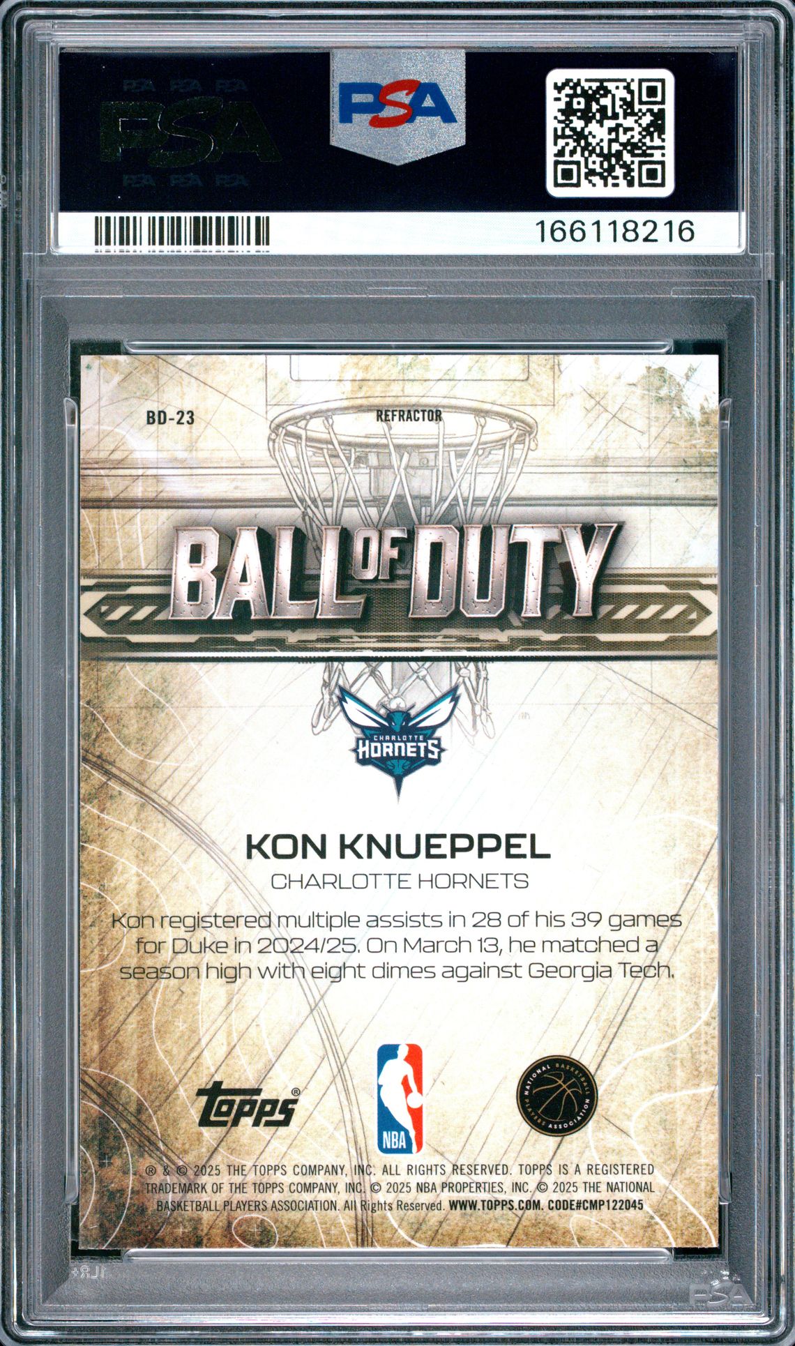 2025 Topps Chrome Ball Of Duty Kon Knueppel #Bd-23 (Ball Of Duty-Refractor) Gem Mt 10 back