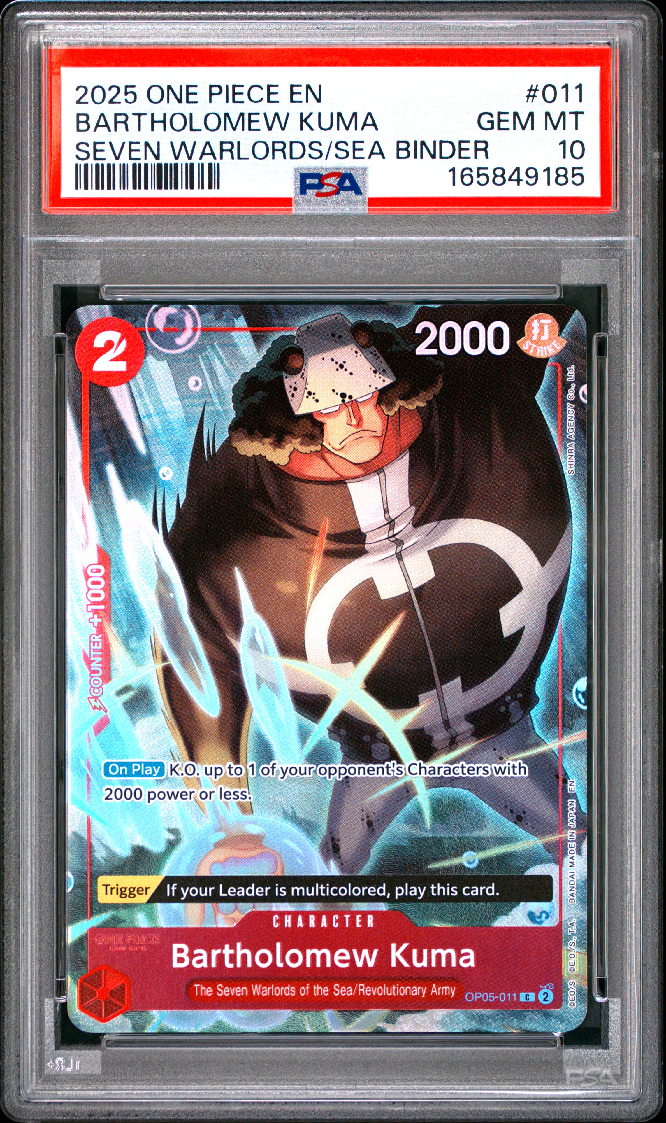 2025 #011 Bartholomew Kuma PSA 10 One Piece Seven Warlords of the Sea Binder Set