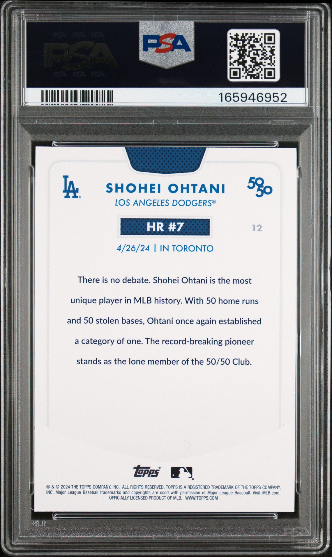 2024 Topps 50/50 Shohei Ohtani Shohei Ohtani #12 Gem Mt 10 back