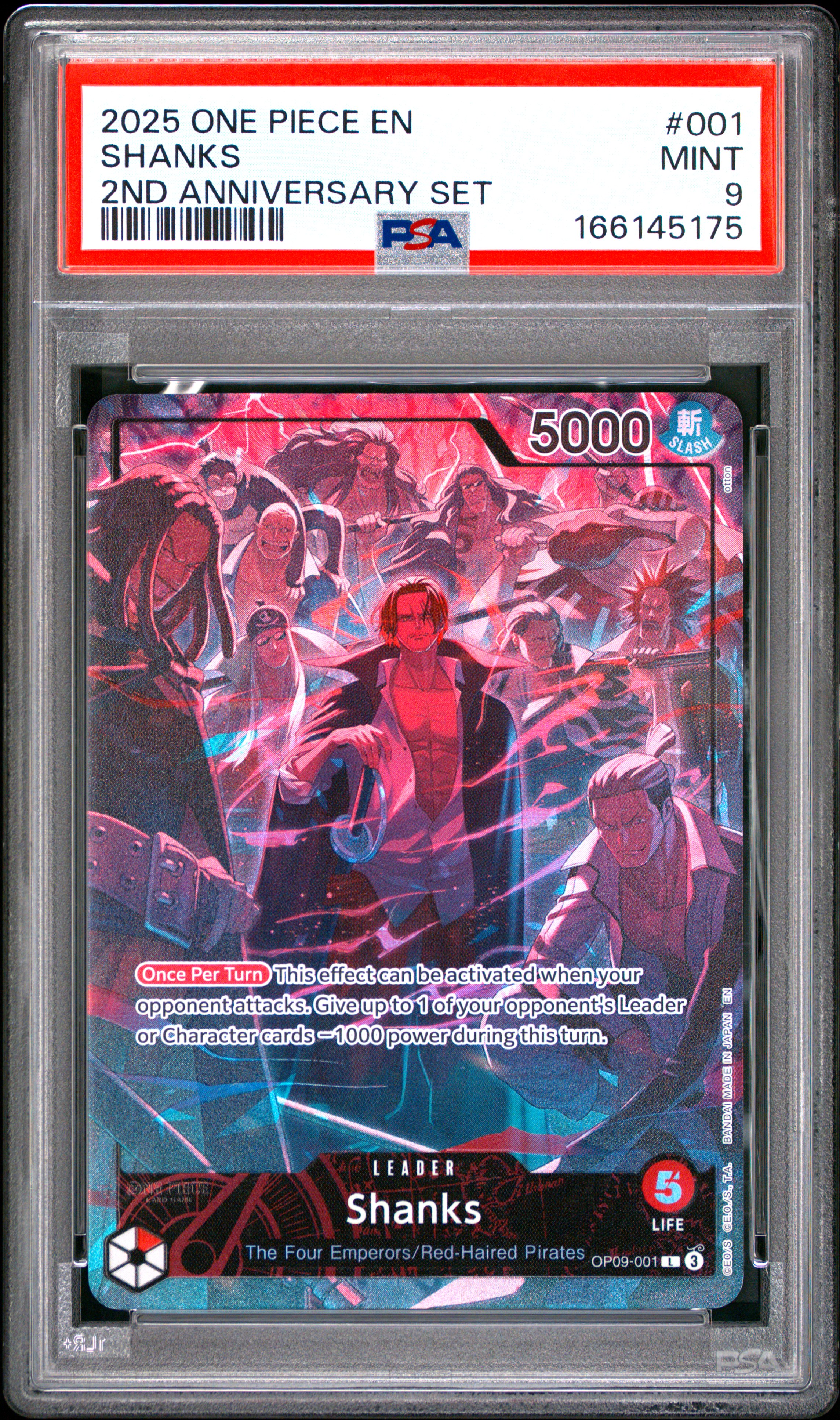2025 #001 Shanks PSA 9 One Piece English Version 2nd Anniversary Set