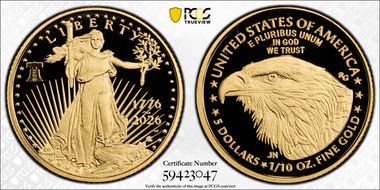 2026-W $5 Gold Eagle w/ Liberty Bell 250 Privy PR70DCAM