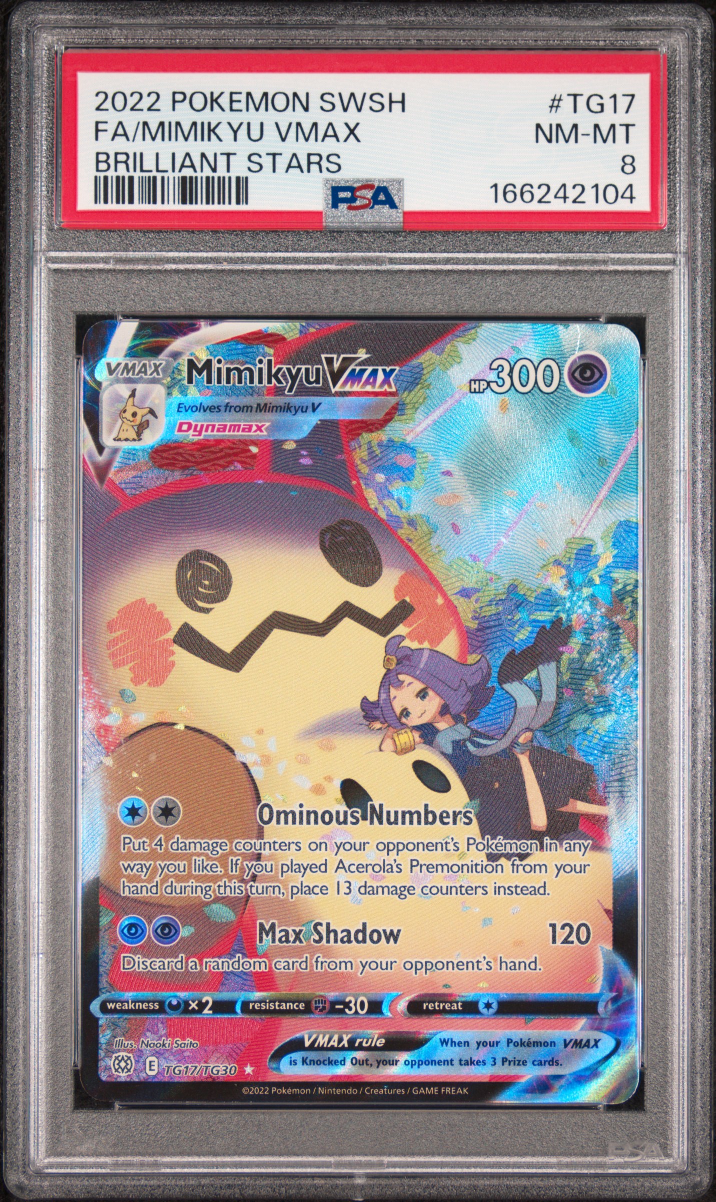2022 #TG17 Full Art/Mimikyu Vmax PSA 8 Sword & Shield Brilliant Stars