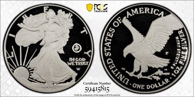 2025-P $1 Silver Eagle w/ US Marine Corps Privy 250th Anniversary PR69DCAM