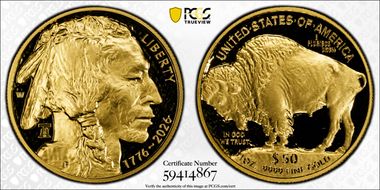 2026-W $50 American Buffalo .9999 Fine Au w/Liberty Bell 250 Privy First Strike PR70DCAM