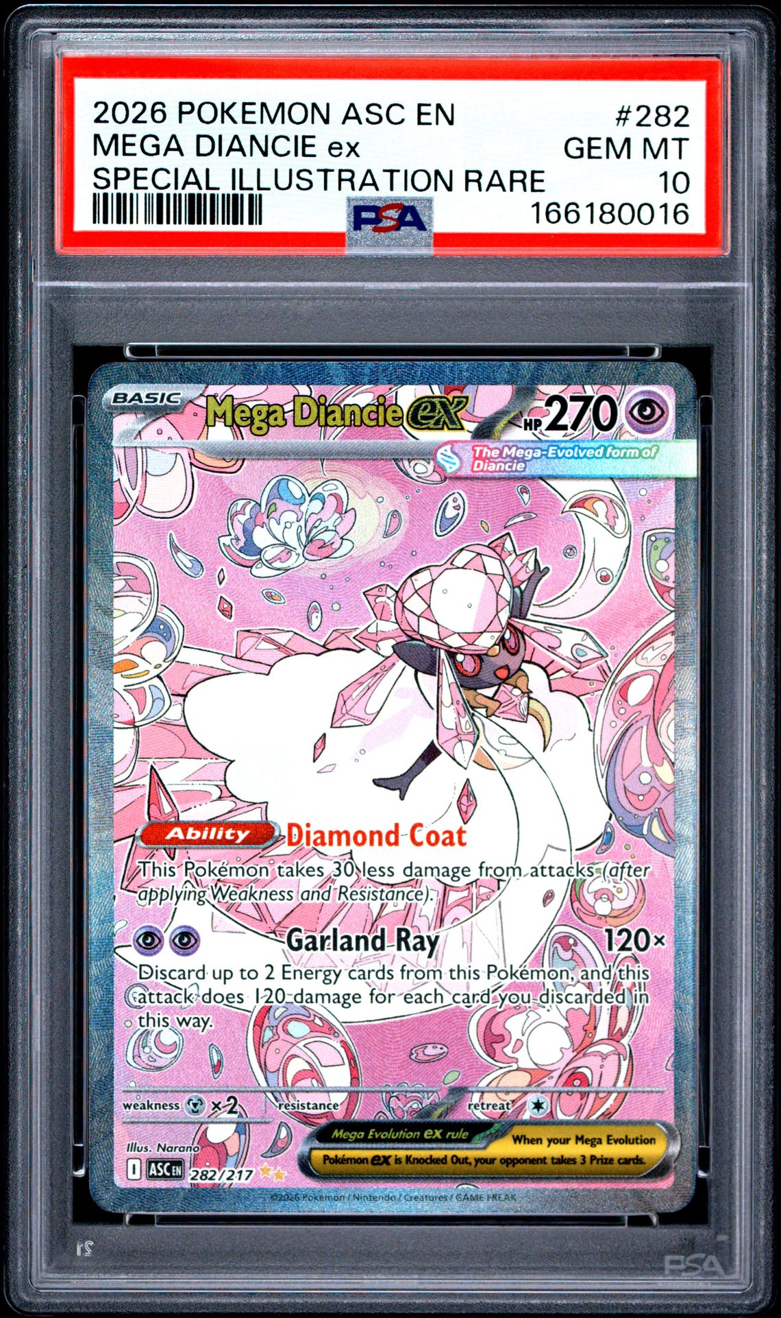 2026 Pokemon Asc En-Ascended Heroes Mega Diancie Ex #282 (Special Illustration Rare) Gem Mt 10 front view - PSA graded GEM MT 10