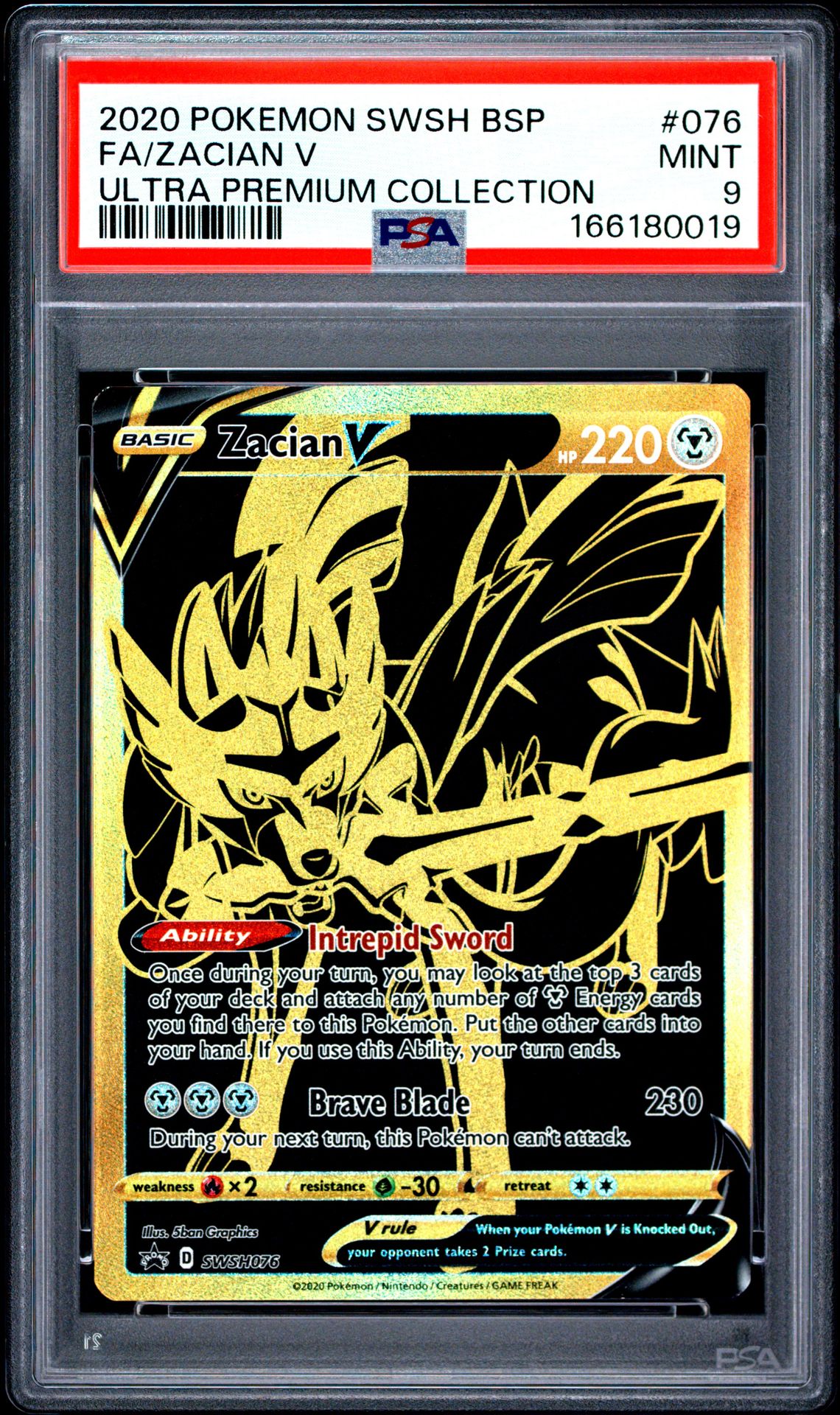 2020 Pokemon Swsh Black Star Promo Fa/Zacian V #076 (Ultra Premium Collection) Mint 9 front