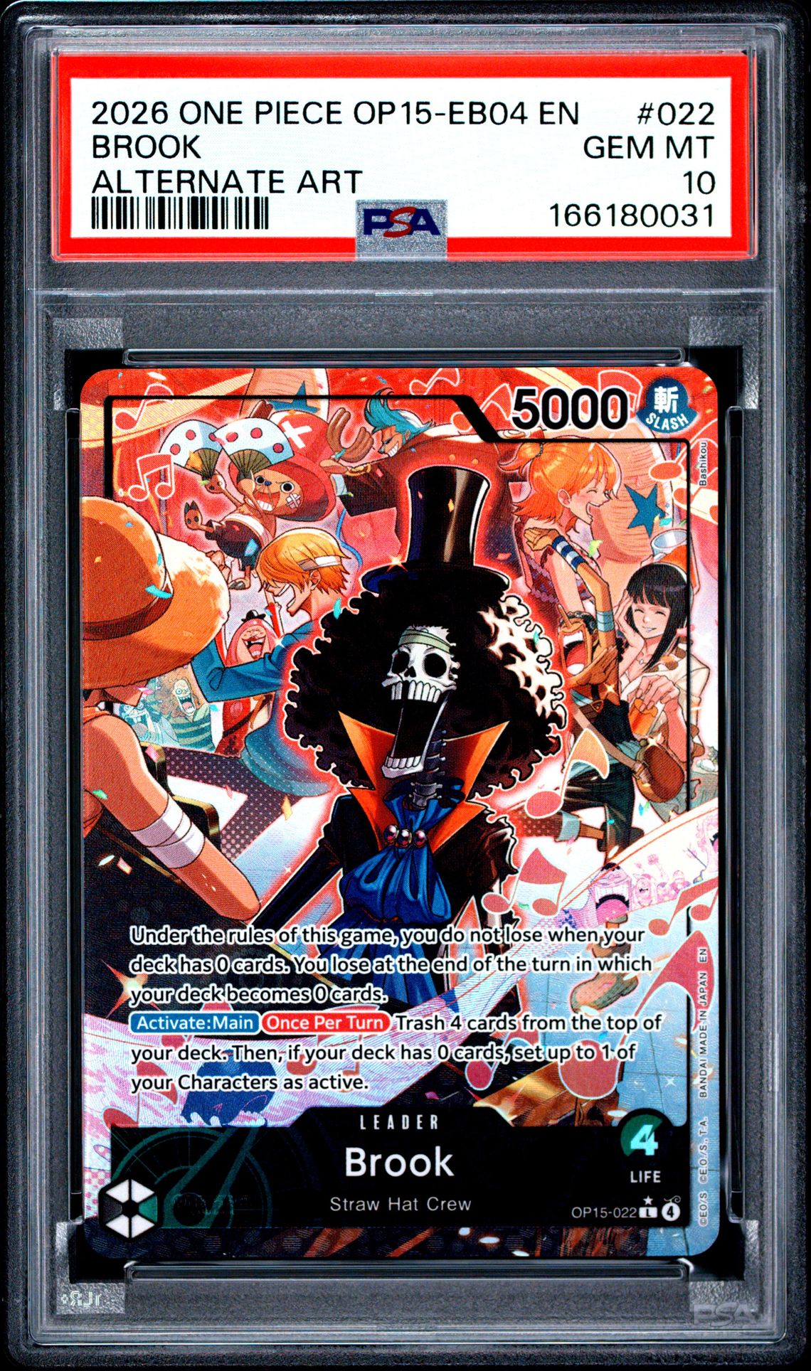 2026 ONE PIECE OP15-EB04-ADVENTURE ON KAMI'S ISLAND BROOK ALTERNATE ART 022 GEM MT 10 front
