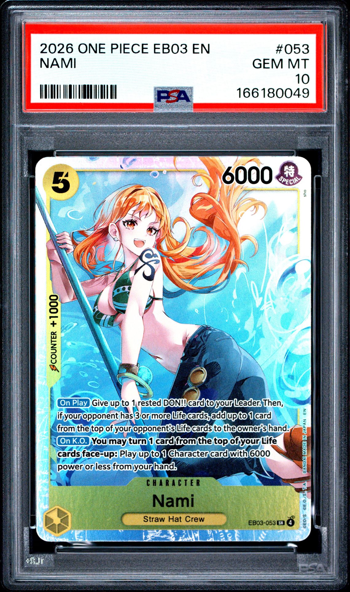 2026 One Piece Eb03-Extra Booster -One Piece Heroines Edition- Nami #053 Gem Mt 10 front view - PSA graded GEM MT 10