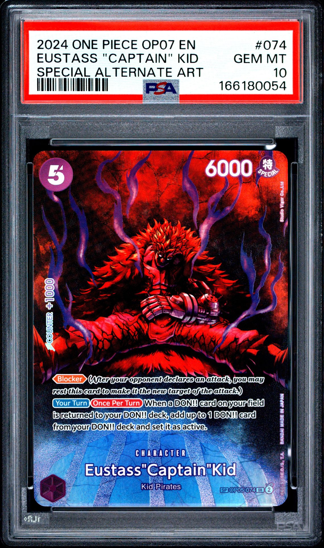 2024 One Piece Op07-500 Years In The Future Eustass "Captain" Kid #074 (Special Alternate Art) Gem Mt 10 front view - PSA graded GEM MT 10