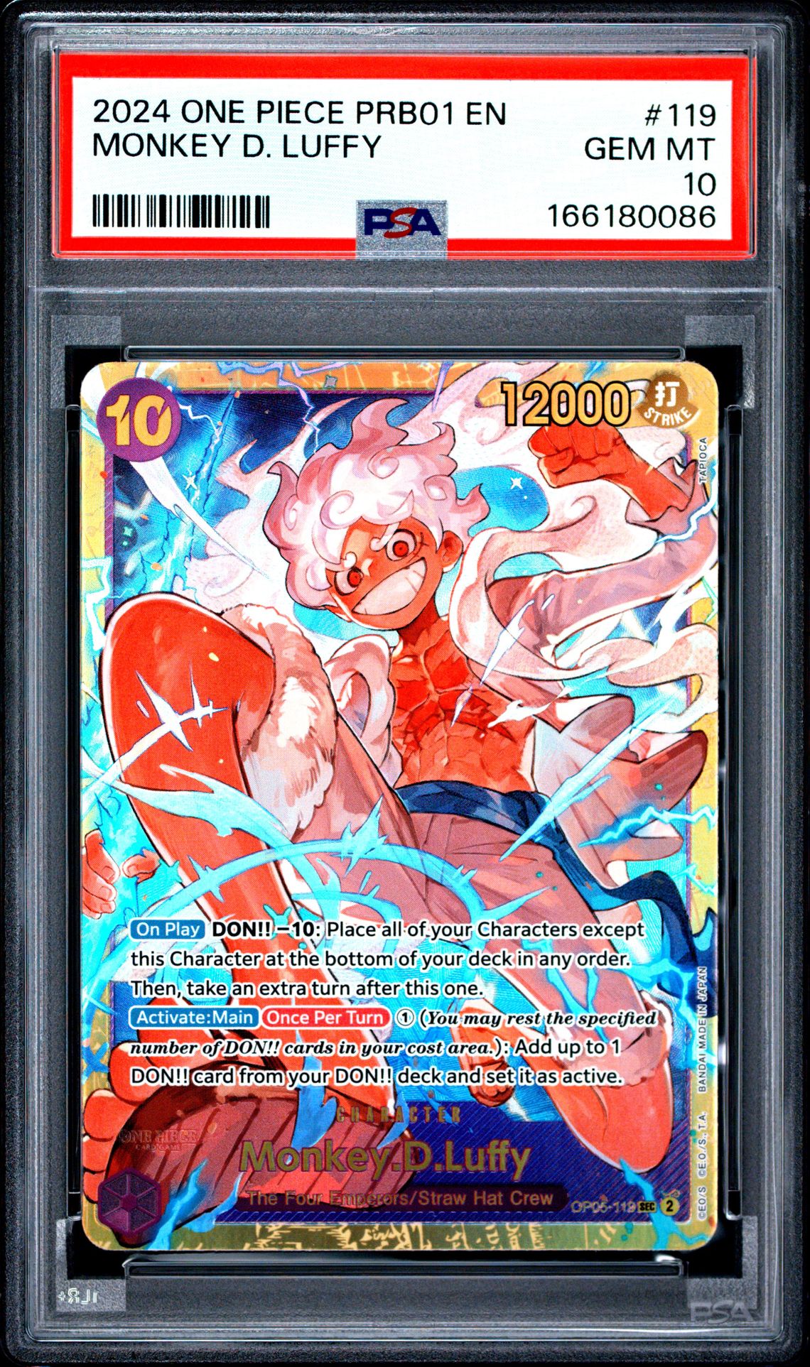 2024 One Piece Prb01-Premium Booster -One Piece Card The Best- Monkey D. Luffy #119 Gem Mt 10 front view - PSA graded GEM MT 10