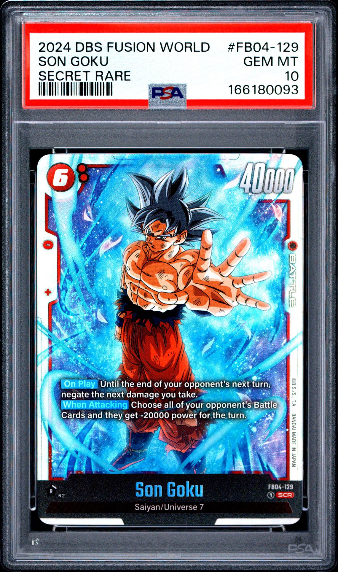 2024 Dragon Ball Super Card Game Fusion World Ultra Limit Son Goku #Fb04-129 (Secret Rare) Gem Mt 10 front view - PSA graded GEM MT 10