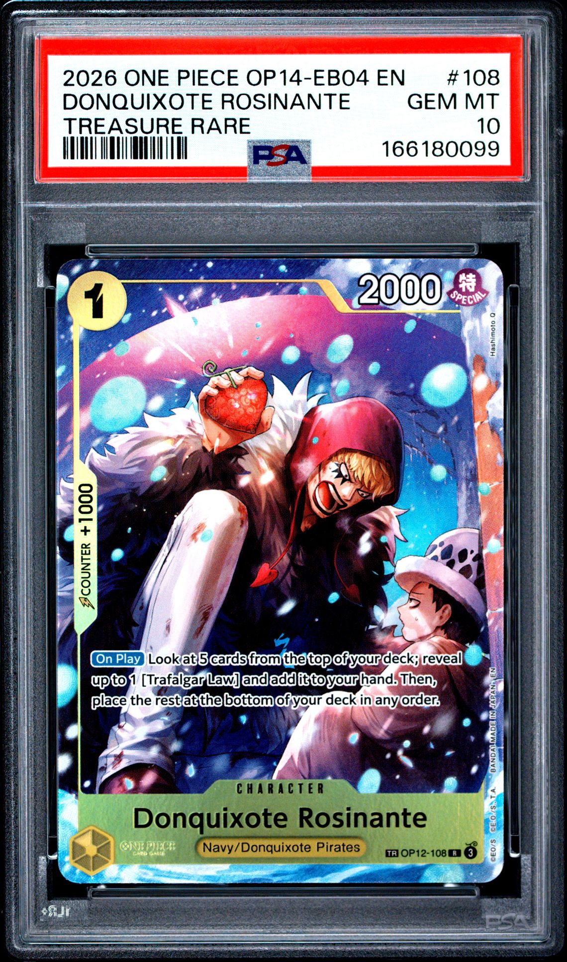 2026 One Piece Op14-Eb04-The Azure Sea's Seven Donquixote Rosinante #108 (Treasure Rare) Gem Mt 10 front