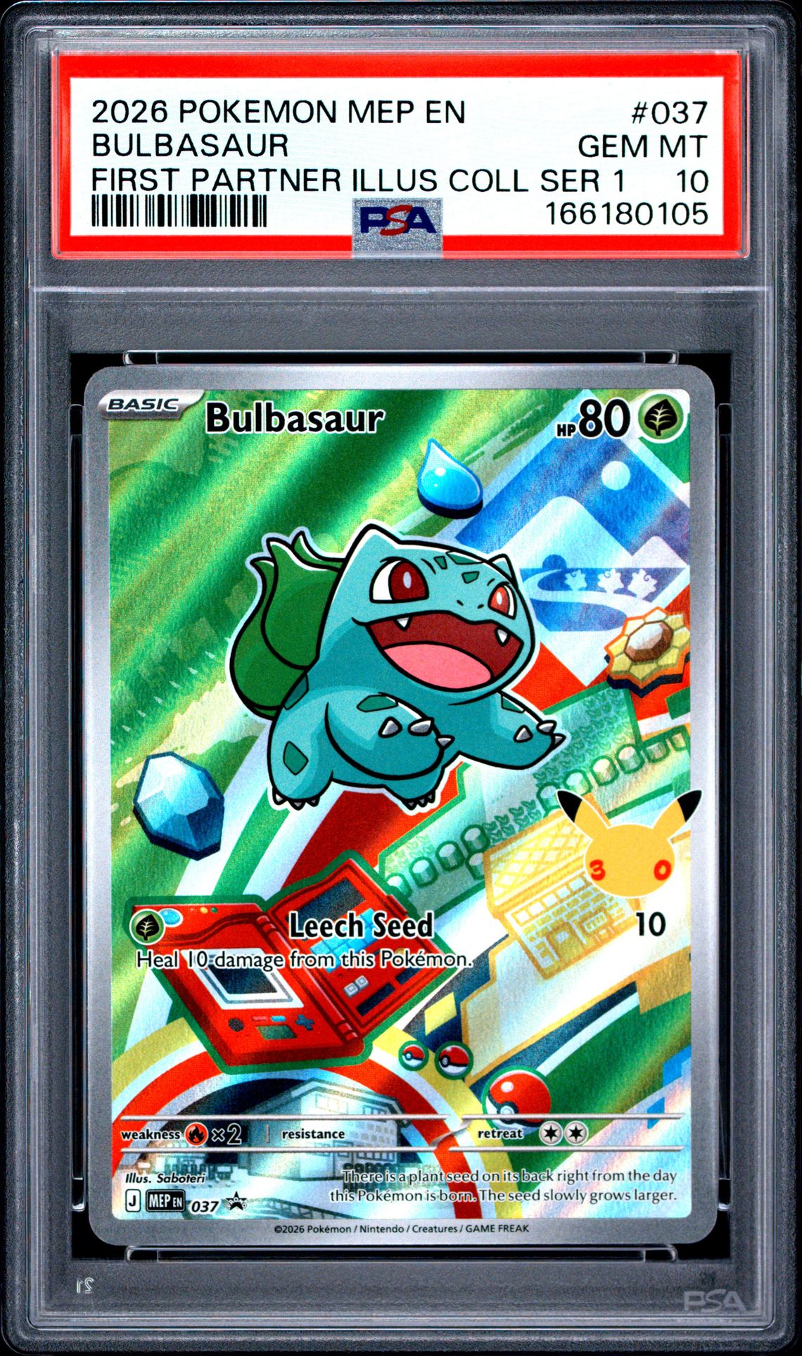 2026 Pokemon Mep En-Me Black Star Promo Bulbasaur #037 (First Partner Illus Coll Ser 1) Gem Mt 10 front view - PSA graded GEM MT 10
