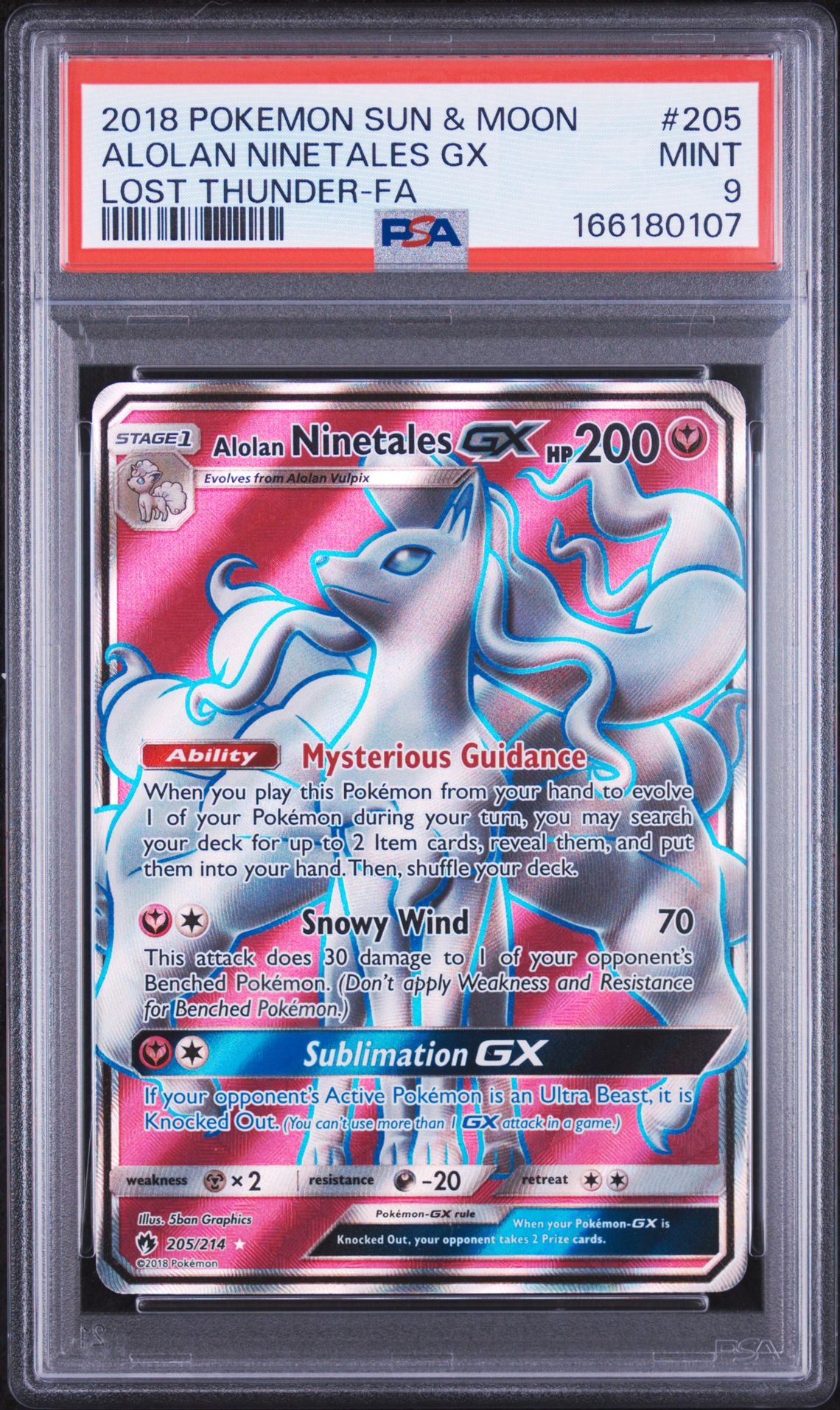2018 Pokemon Sun & Moon Lost Thunder Alolan Ninetales Gx #205 (Lost Thunder-Fa) Mint 9 front