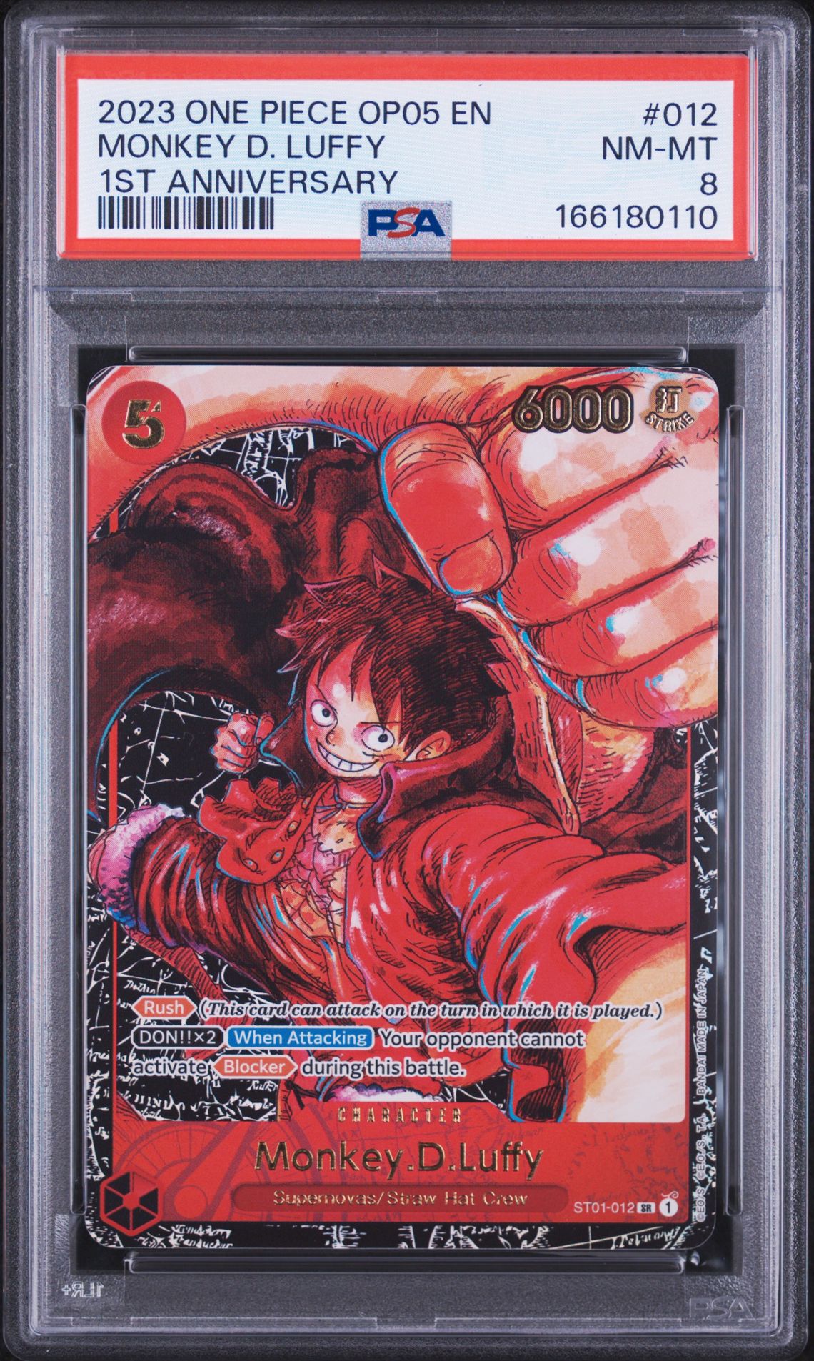 2023 One Piece Op05-Awakening Of The New Era Monkey D. Luffy #012 (1St Anniversary) Nm-Mt 8 front