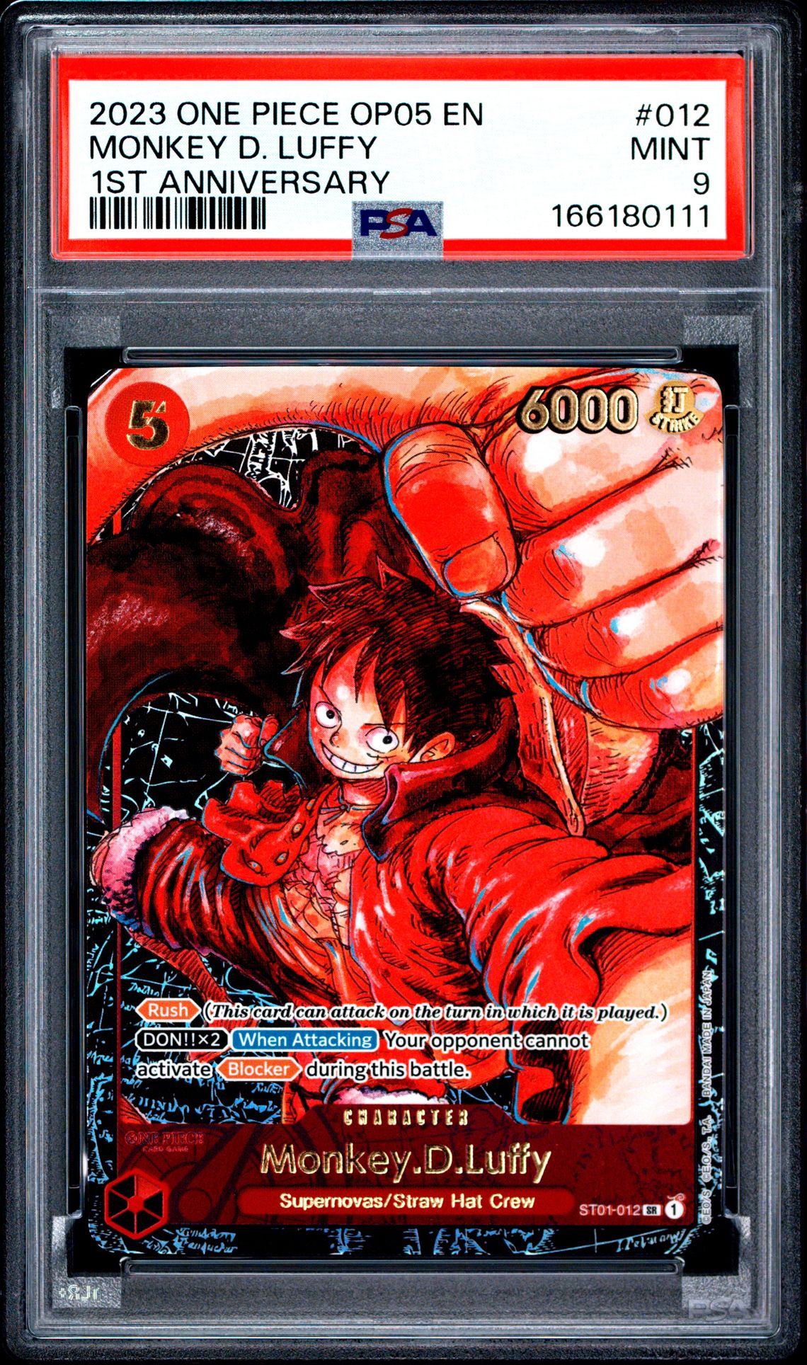 2023 One Piece Op05-Awakening Of The New Era Monkey D. Luffy #012 (1St Anniversary) Mint 9 front