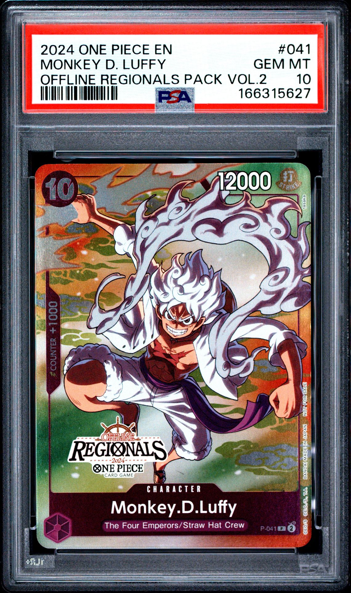 2024 One Piece Offline Regionals Pack 2024 Vol.2 Monkey D. Luffy #041 Gem Mt 10 front view - PSA graded GEM MT 10