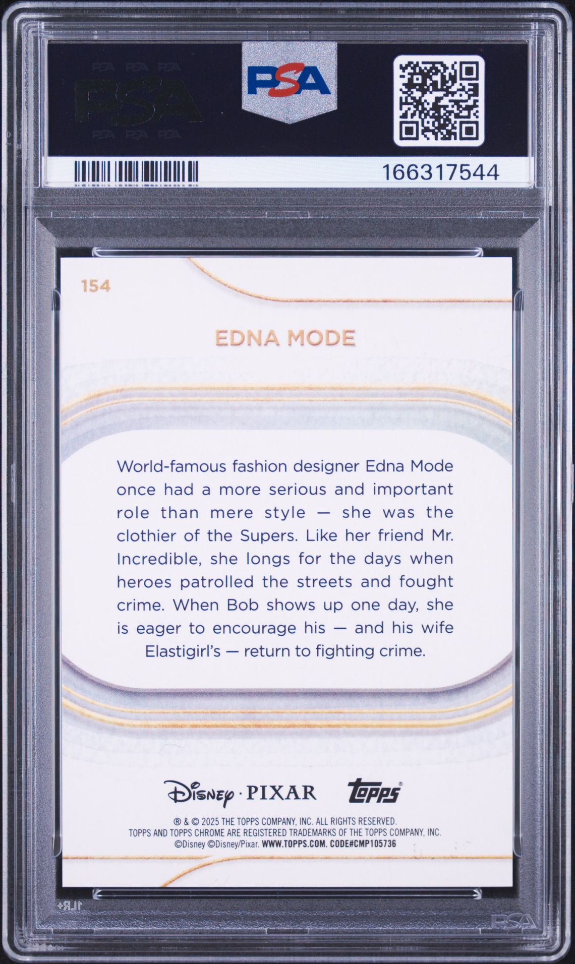 2025 Topps Chrome Disney Edna Mode #154 (Gold Refractor) Mint 9 back