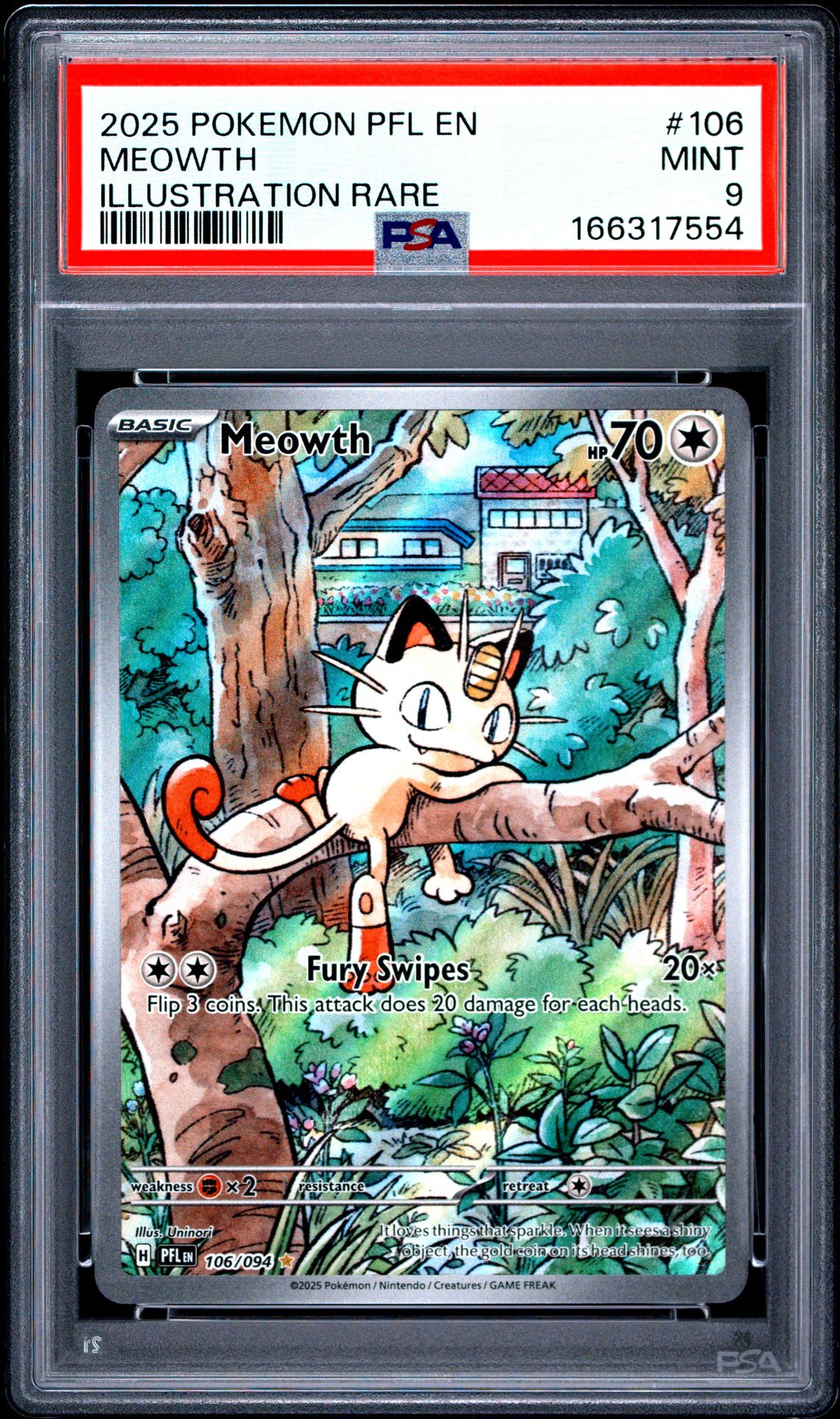 2025 Pokemon Pfl En-Phantasmal Flames Meowth #106 (Illustration Rare) Mint 9 front