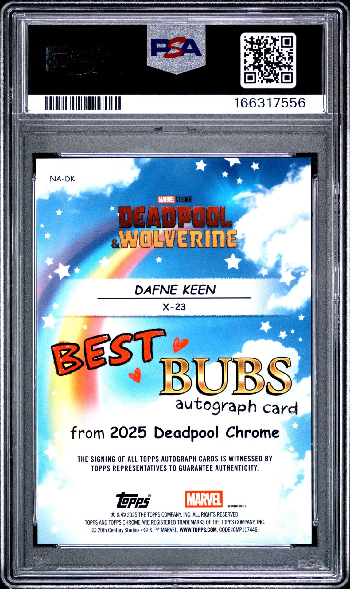 2025 Topps Chrome Deadpool Best Bubs Autographs Dafne Keen #Na-Dk Mint 9 back