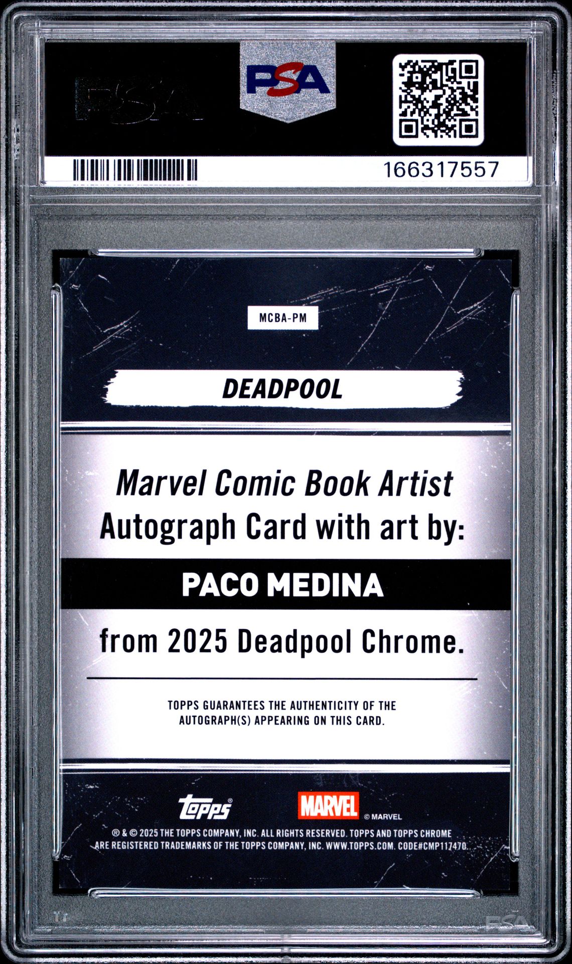 2025 Topps Chrome Deadpool Marvel Comic Book Artist Autographs Paco Medina #Mcba-Pm (Comic Artist Au-Refractor) Mint 9 back