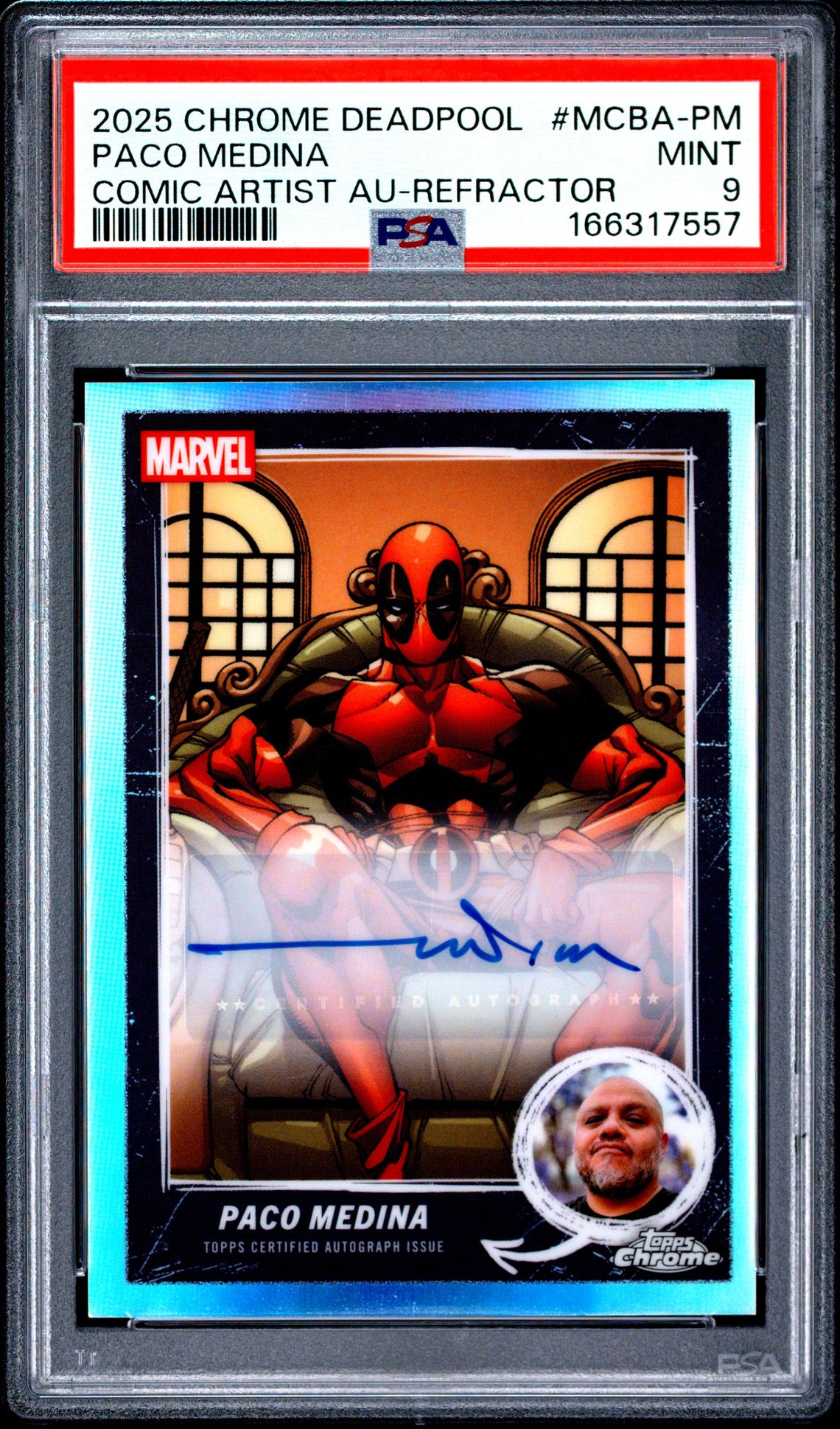 2025 Topps Chrome Deadpool Marvel Comic Book Artist Autographs Paco Medina #Mcba-Pm (Comic Artist Au-Refractor) Mint 9 front