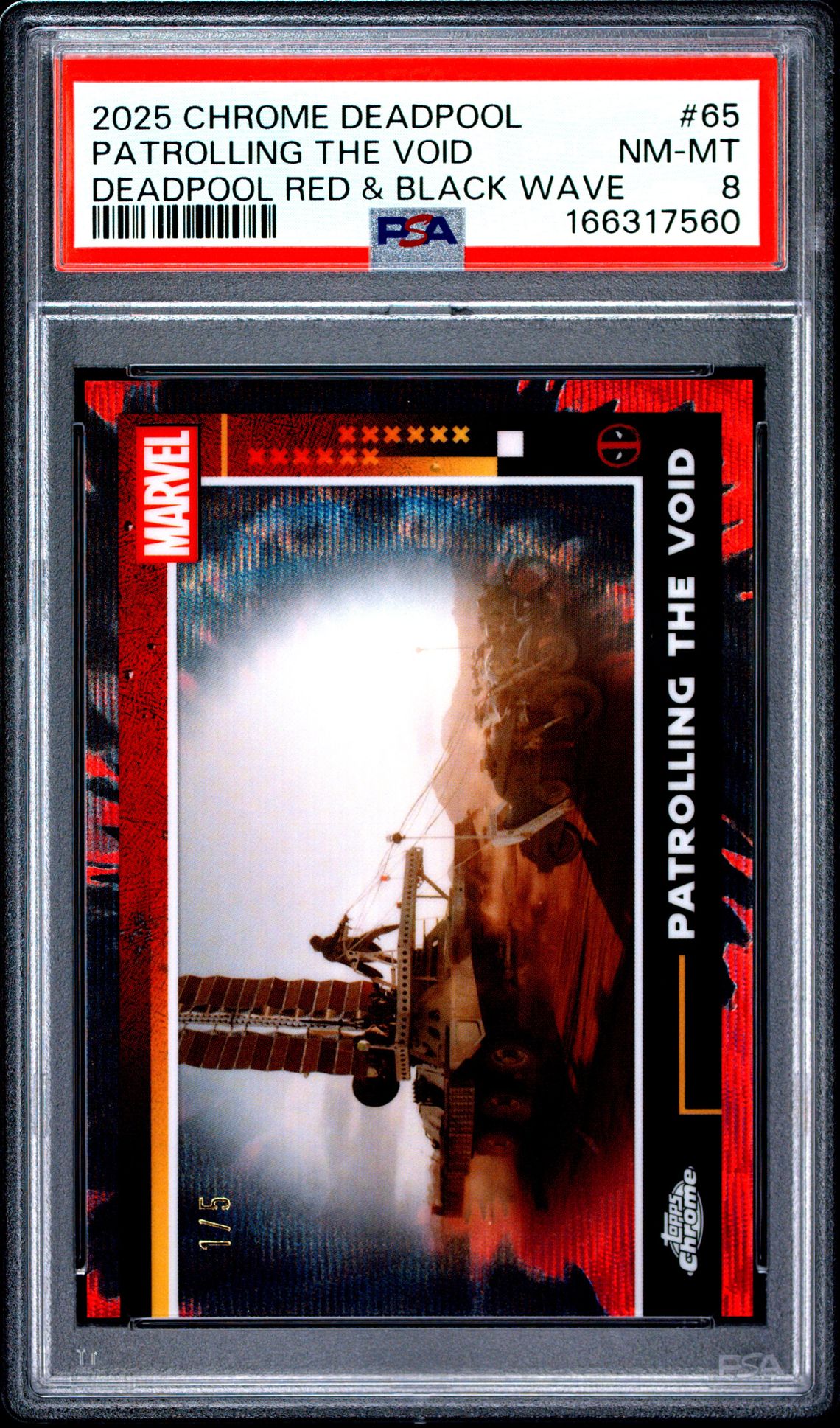 2025 Topps Chrome Deadpool Patrolling The Void #65 (Deadpool Red & Black Wave) Nm-Mt 8 front