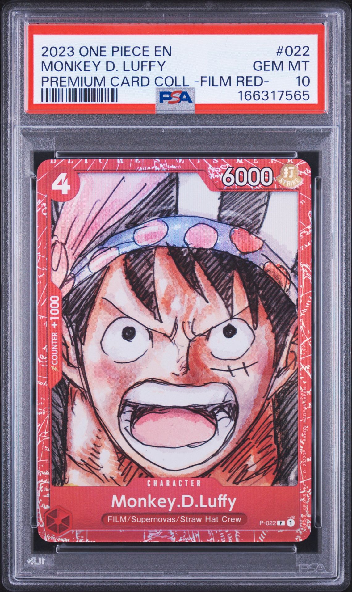 2023 ONE PIECE PREMIUM CARD COLLECTION -ONE PIECE FILM RED- MONKEY D. LUFFY  022 GEM MT 10 front
