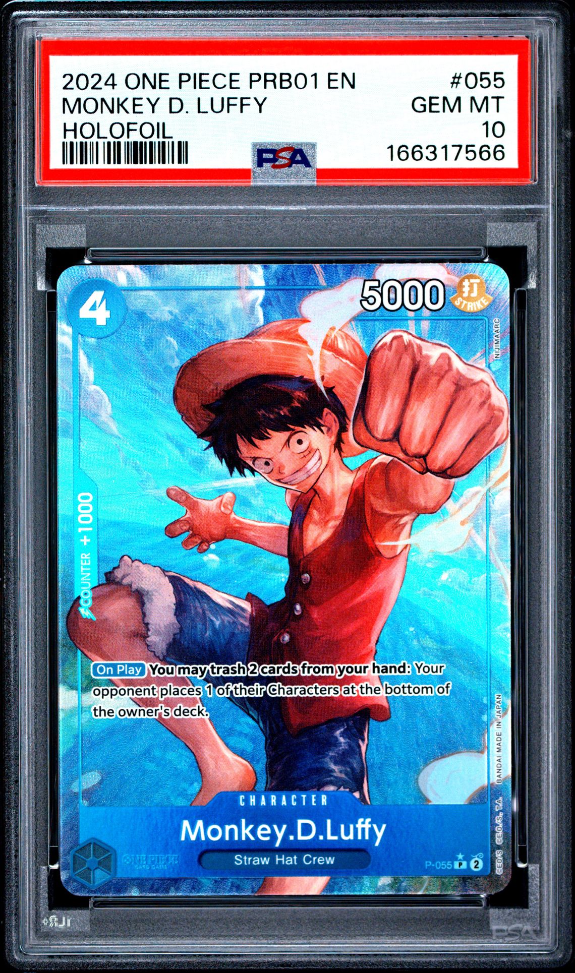 2024 ONE PIECE PRB01-PREMIUM BOOSTER -ONE PIECE CARD THE BEST- MONKEY D. LUFFY HOLOFOIL 055 GEM MT 10 front