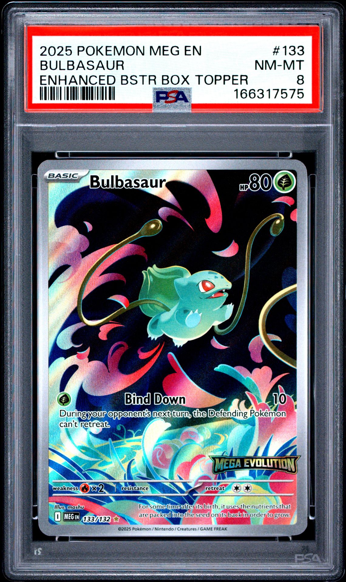 2025 Pokemon Meg En-Mega Evolution Bulbasaur #133 (Enhanced Bstr Box Topper) Nm-Mt 8 front