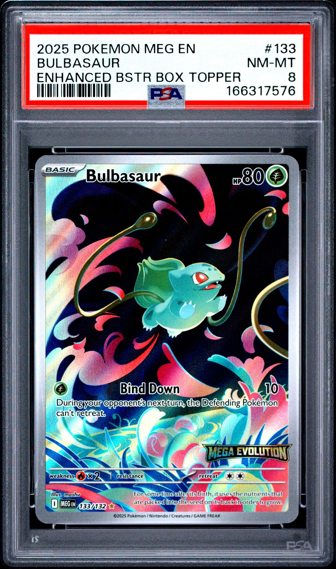 2025 Pokemon Meg En-Mega Evolution Bulbasaur #133 (Enhanced Bstr Box Topper) Nm-Mt 8 front