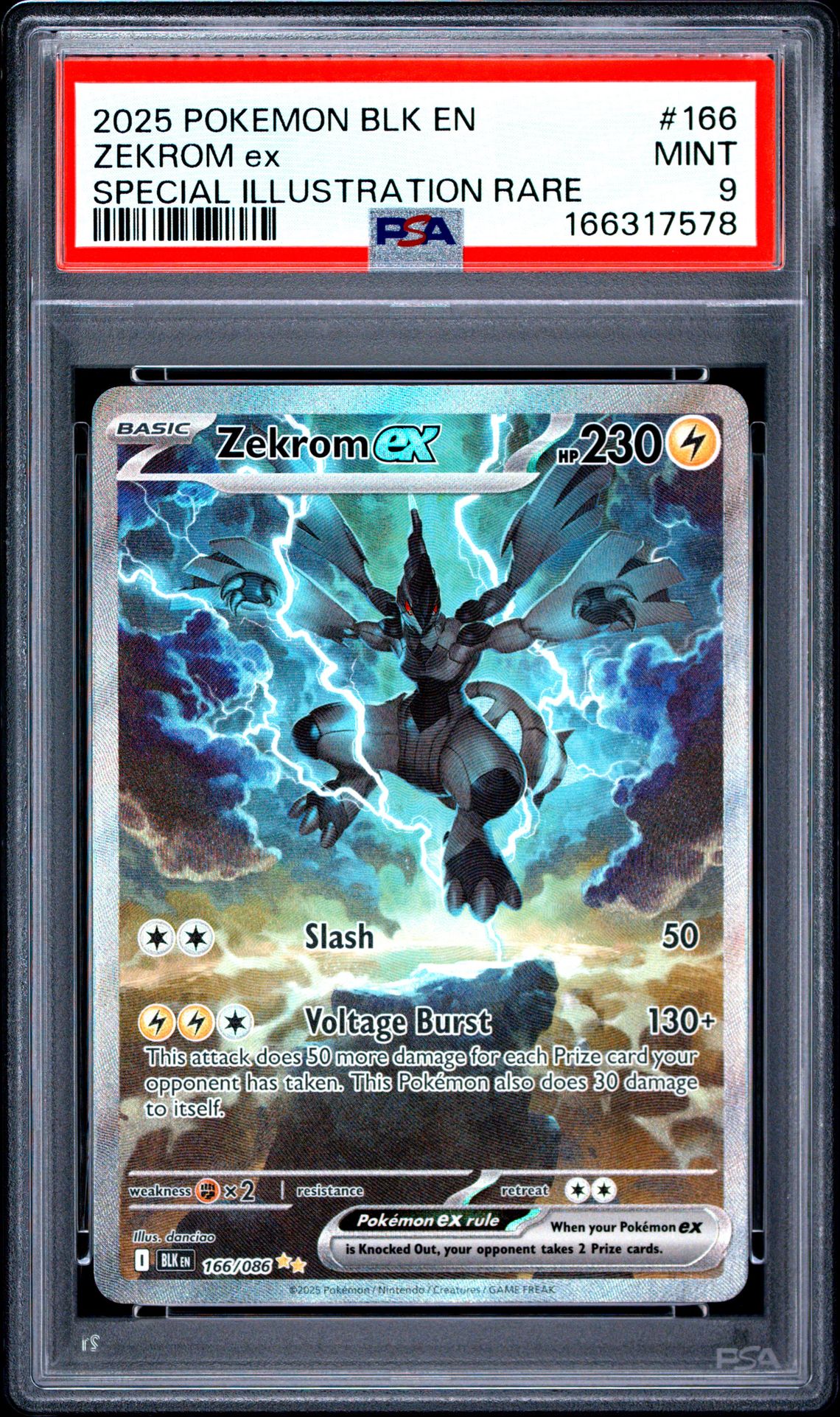 2025 Pokemon Blk En-Black Bolt Zekrom Ex #166 (Special Illustration Rare) Mint 9 front