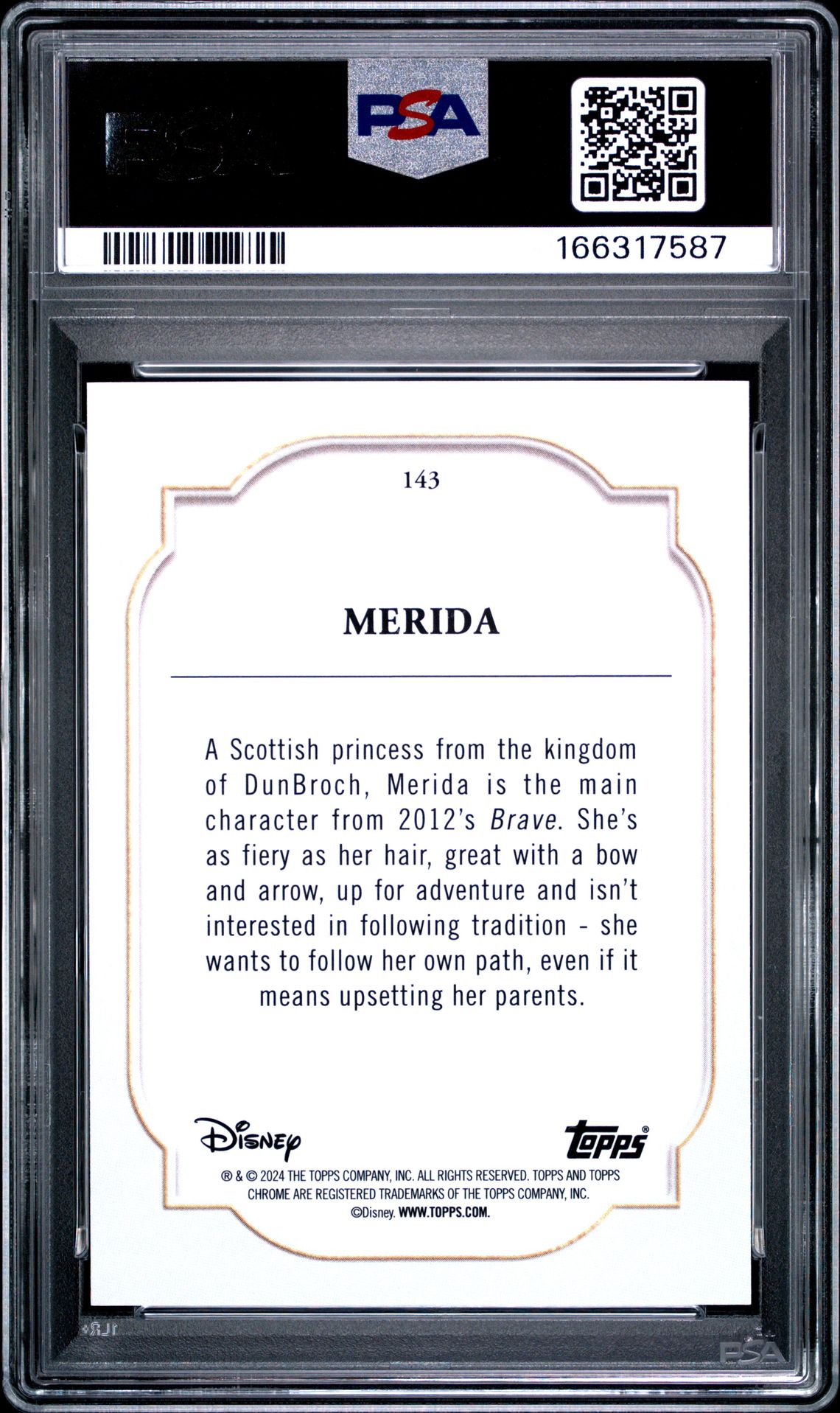 2024 Topps Chrome Disney Merida #143 (Purple Refractor) Mint 9 back