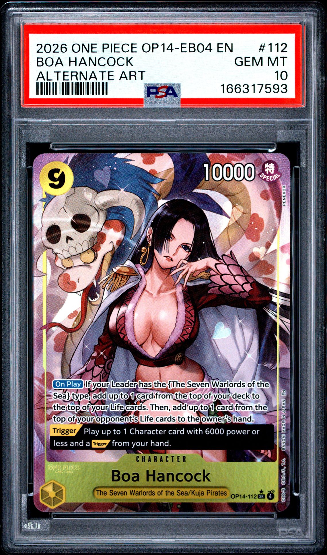 2026 One Piece Op14-Eb04-The Azure Sea's Seven Boa Hancock #112 (Alternate Art) Gem Mt 10 front view - PSA graded GEM MT 10