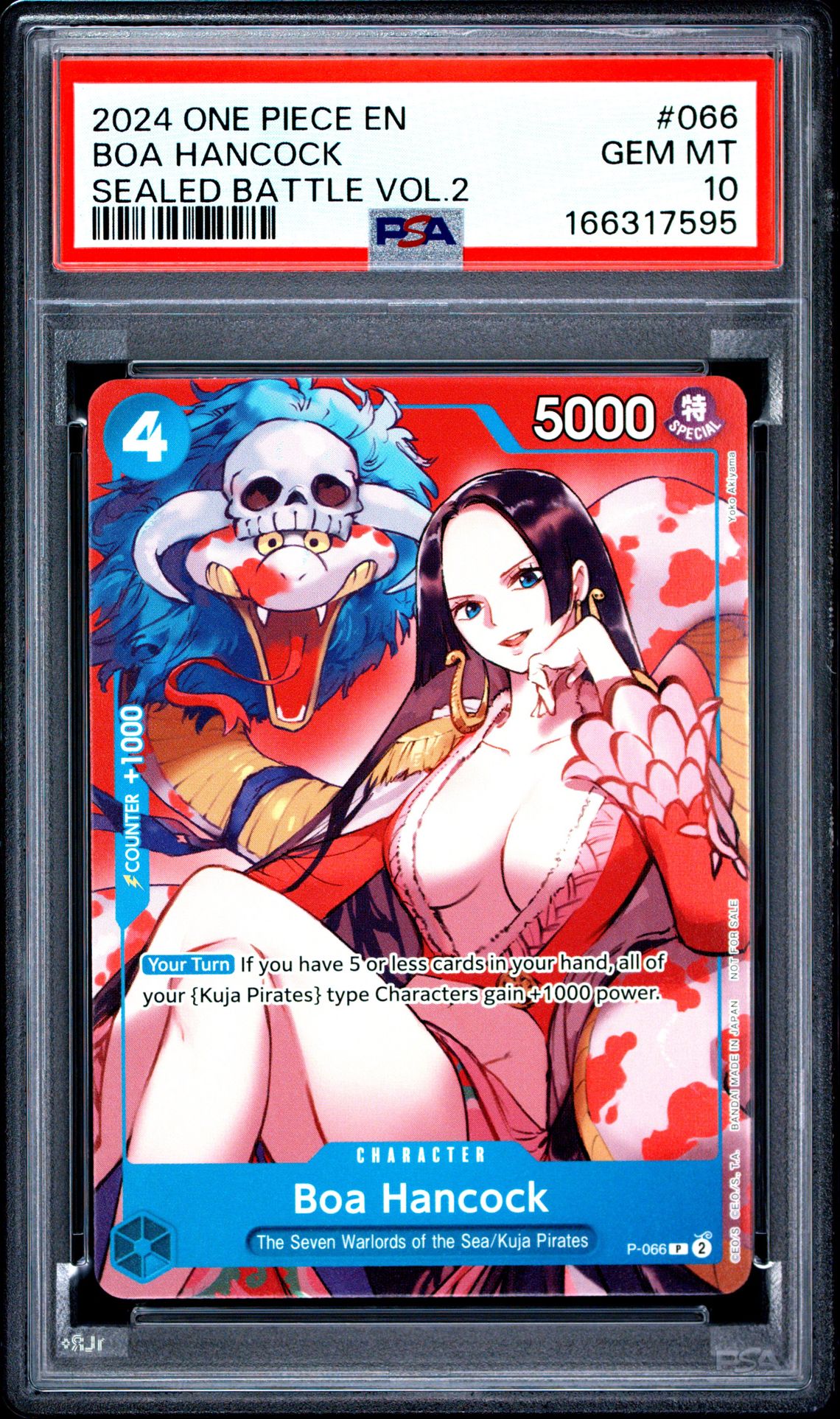 2024 One Piece Promos Boa Hancock #066 (Sealed Battle Vol.2) Gem Mt 10 front view - PSA graded GEM MT 10