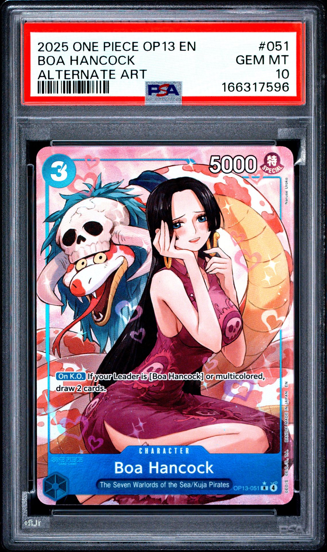 2025 One Piece Op13-Carrying On His Will Boa Hancock #051 (Alternate Art) Gem Mt 10 front view - PSA graded GEM MT 10