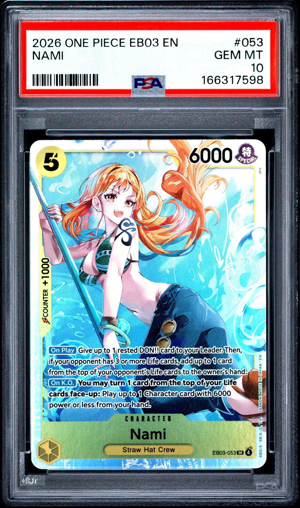 2026 One Piece Eb03-Extra Booster -One Piece Heroines Edition- Nami #053 Gem Mt 10 front view - PSA graded GEM MT 10
