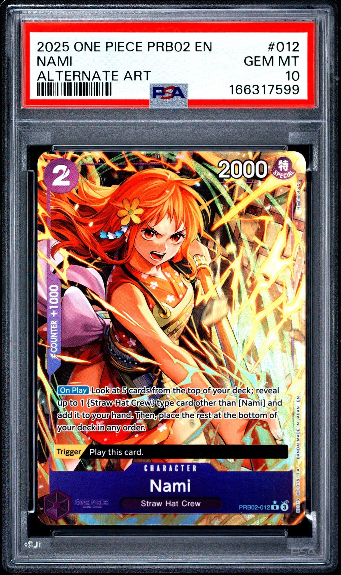 2025 One Piece Prb02-Premium Booster -One Piece Card The Best- Vol.2 Nami #012 (Alternate Art) Gem Mt 10 front view - PSA graded GEM MT 10