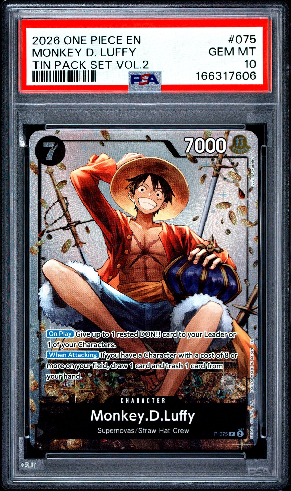 2026 One Piece Promos Monkey D. Luffy #075 (Tin Pack Set Vol.2) Gem Mt 10 front