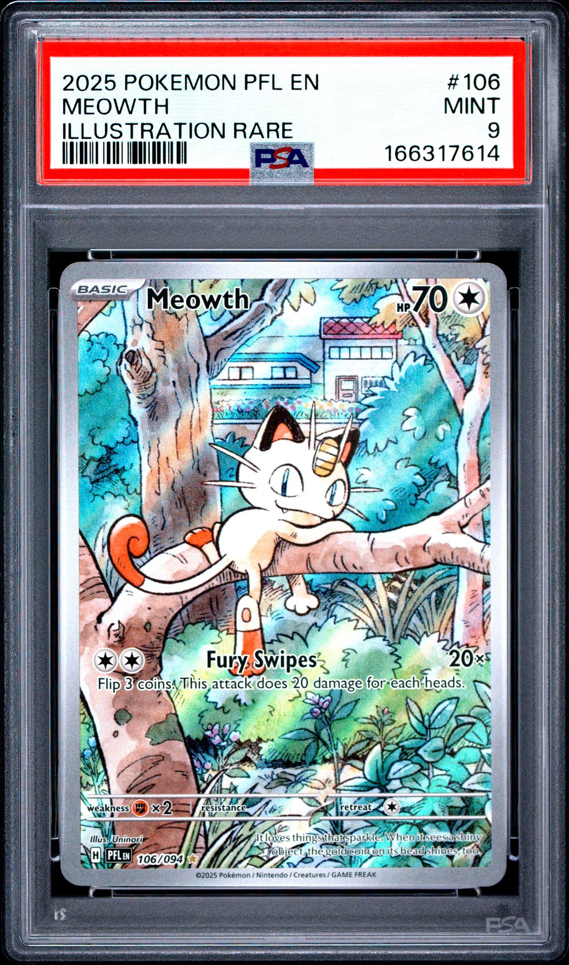 2025 Pokemon Pfl En-Phantasmal Flames Meowth #106 (Illustration Rare) Mint 9 front