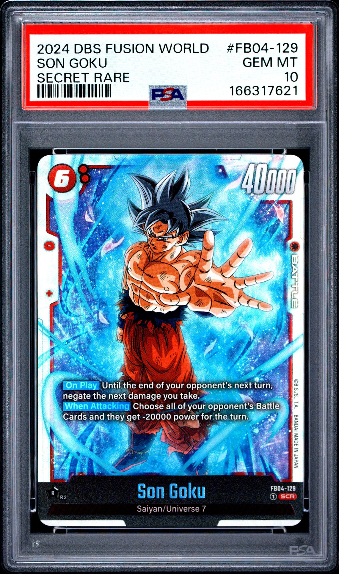 2024 Dragon Ball Super Card Game Fusion World Ultra Limit Son Goku #Fb04-129 (Secret Rare) Gem Mt 10 front view - PSA graded GEM MT 10