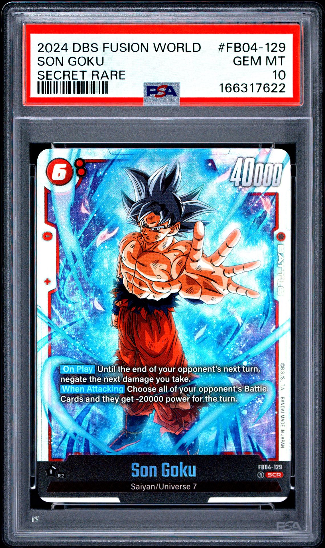 2024 Dragon Ball Super Card Game Fusion World Ultra Limit Son Goku #Fb04-129 (Secret Rare) Gem Mt 10 front view - PSA graded GEM MT 10