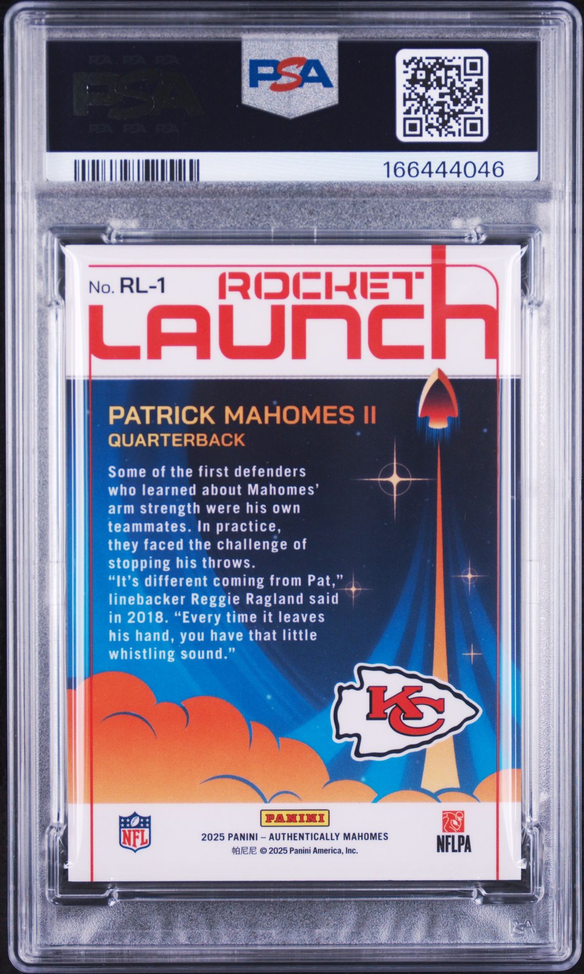 2025 Panini Patrick Mahomes Icons Collection Rocket Launch Patrick Mahomes Ii #Rl-1 Gem Mt 10 back view - PSA certificate #166444046