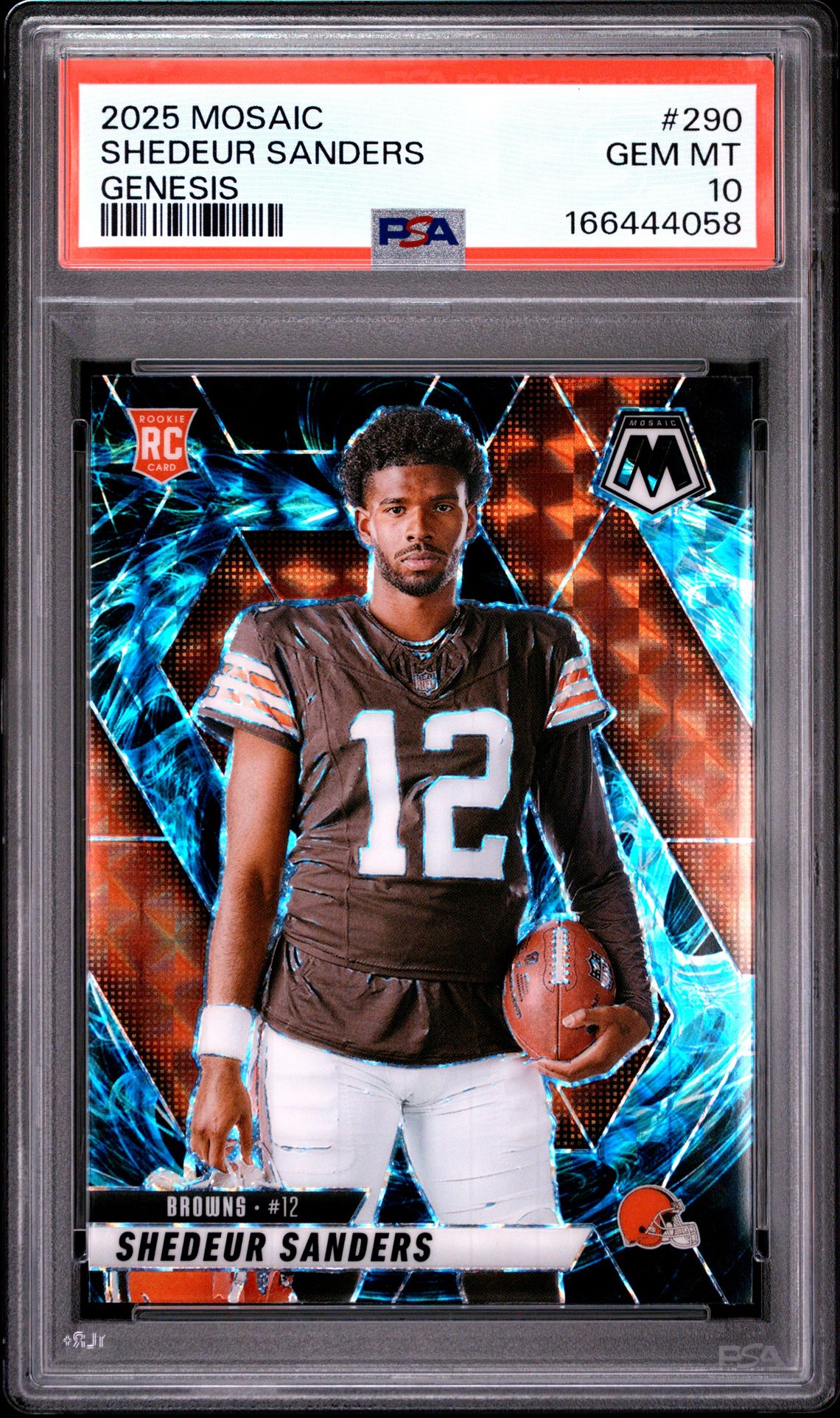 2025 Panini Mosaic Shedeur Sanders #290 (Genesis) Gem Mt 10 front view - PSA graded GEM MT 10
