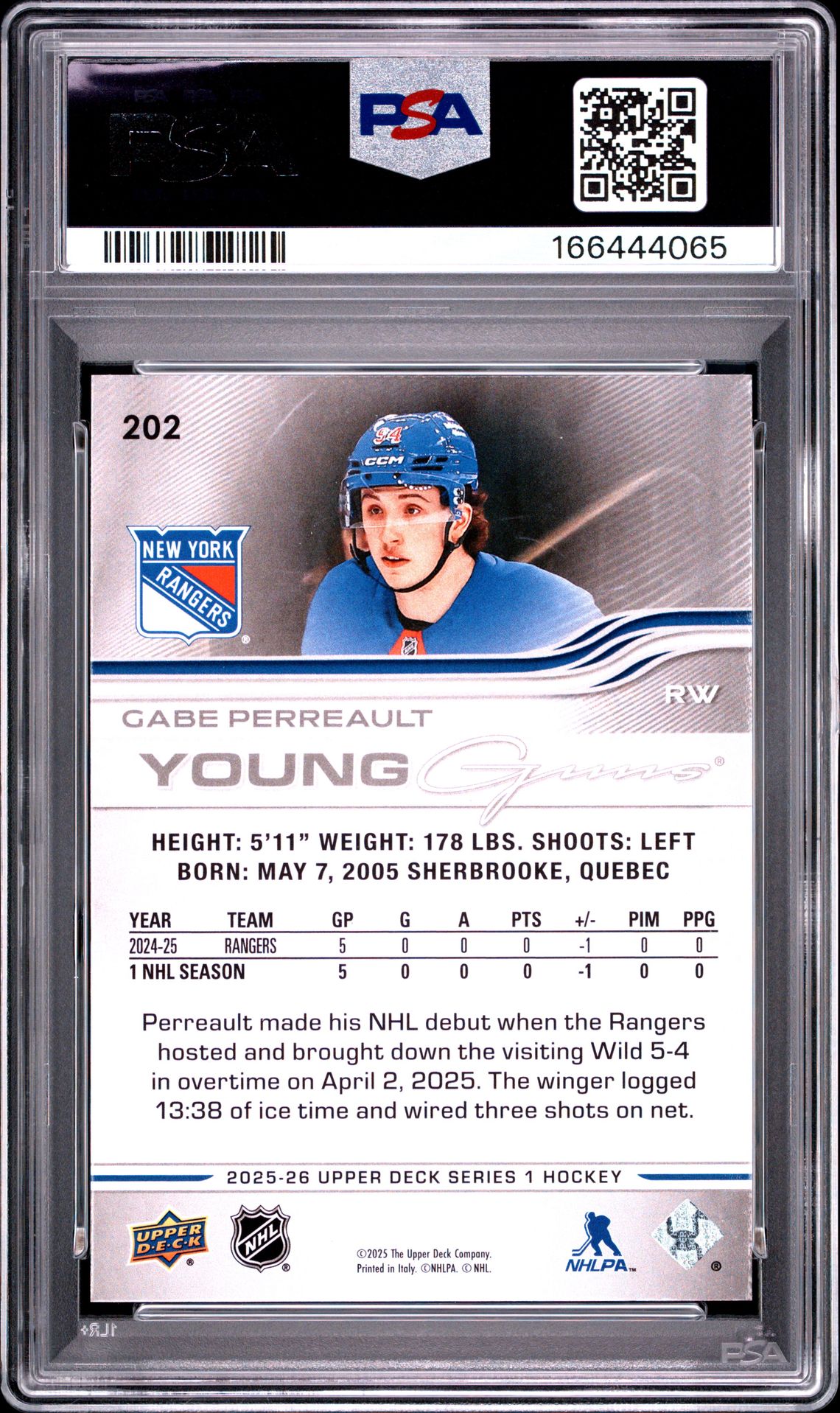 2025 Upper Deck Gabe Perreault #202 Mint 9 back