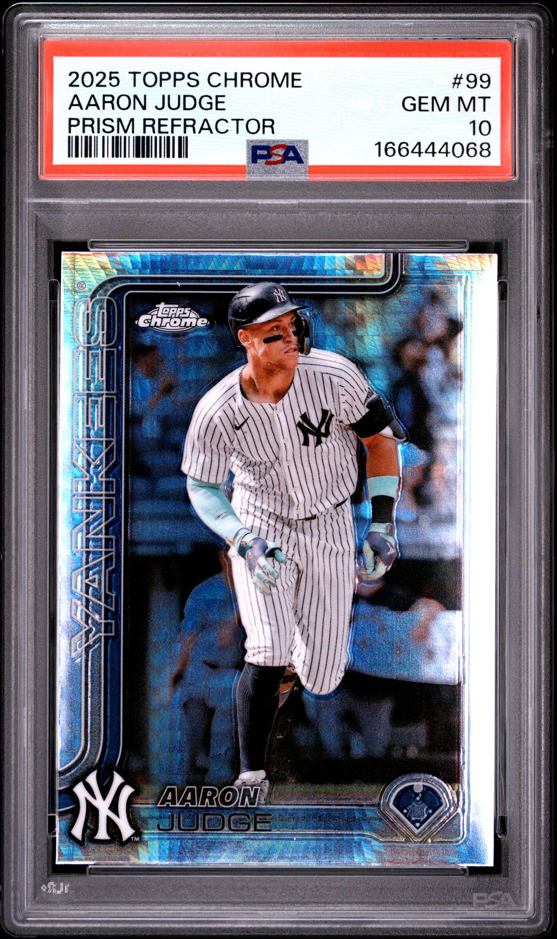 2025 TOPPS CHROME AARON JUDGE PRISM REFRACTOR 99 GEM MT 10 front